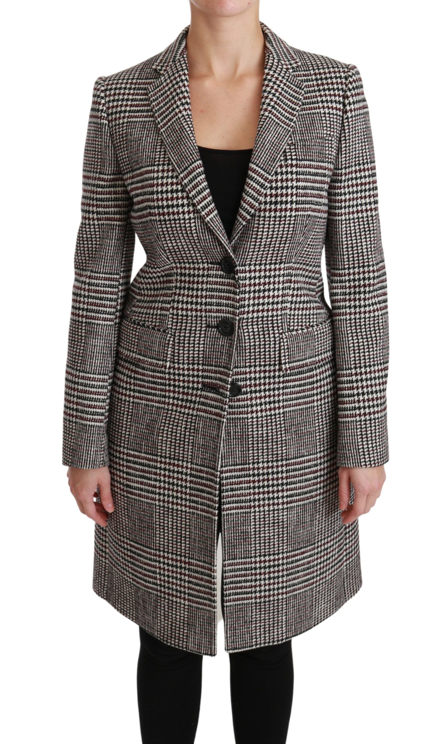 Elegant Multicolor Checked Knee-Length Jacket Coat - ventzia