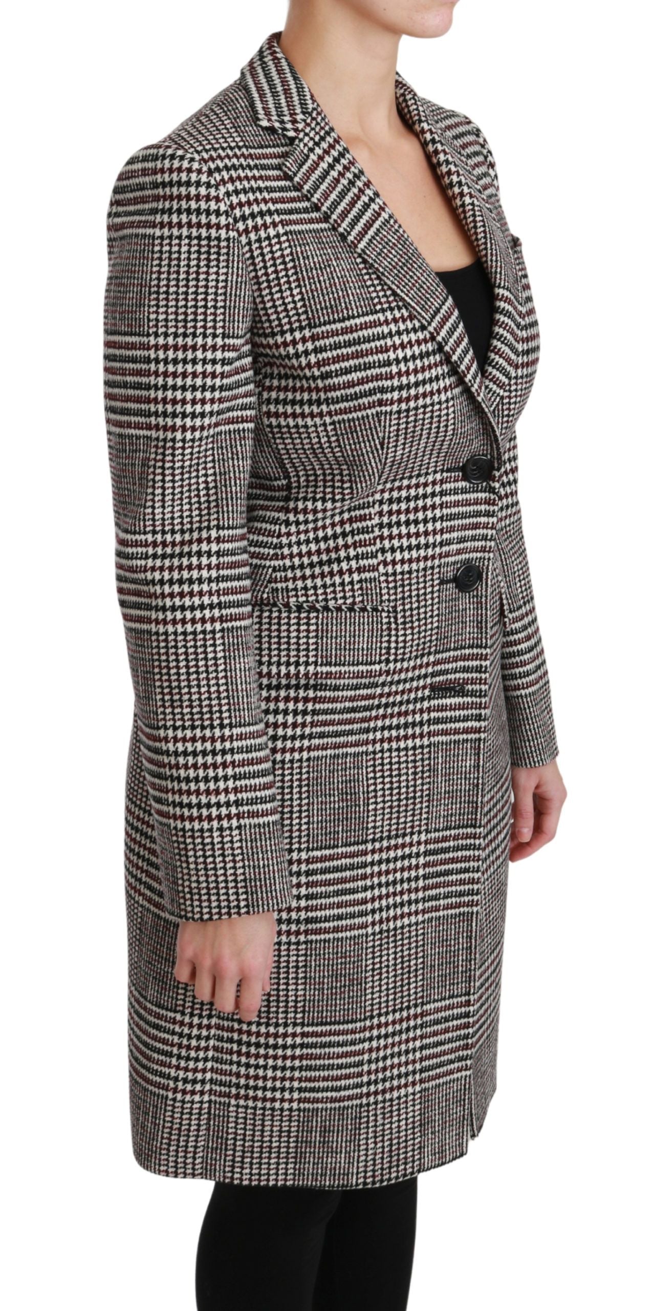 Elegant Multicolor Checked Knee-Length Jacket Coat - ventzia