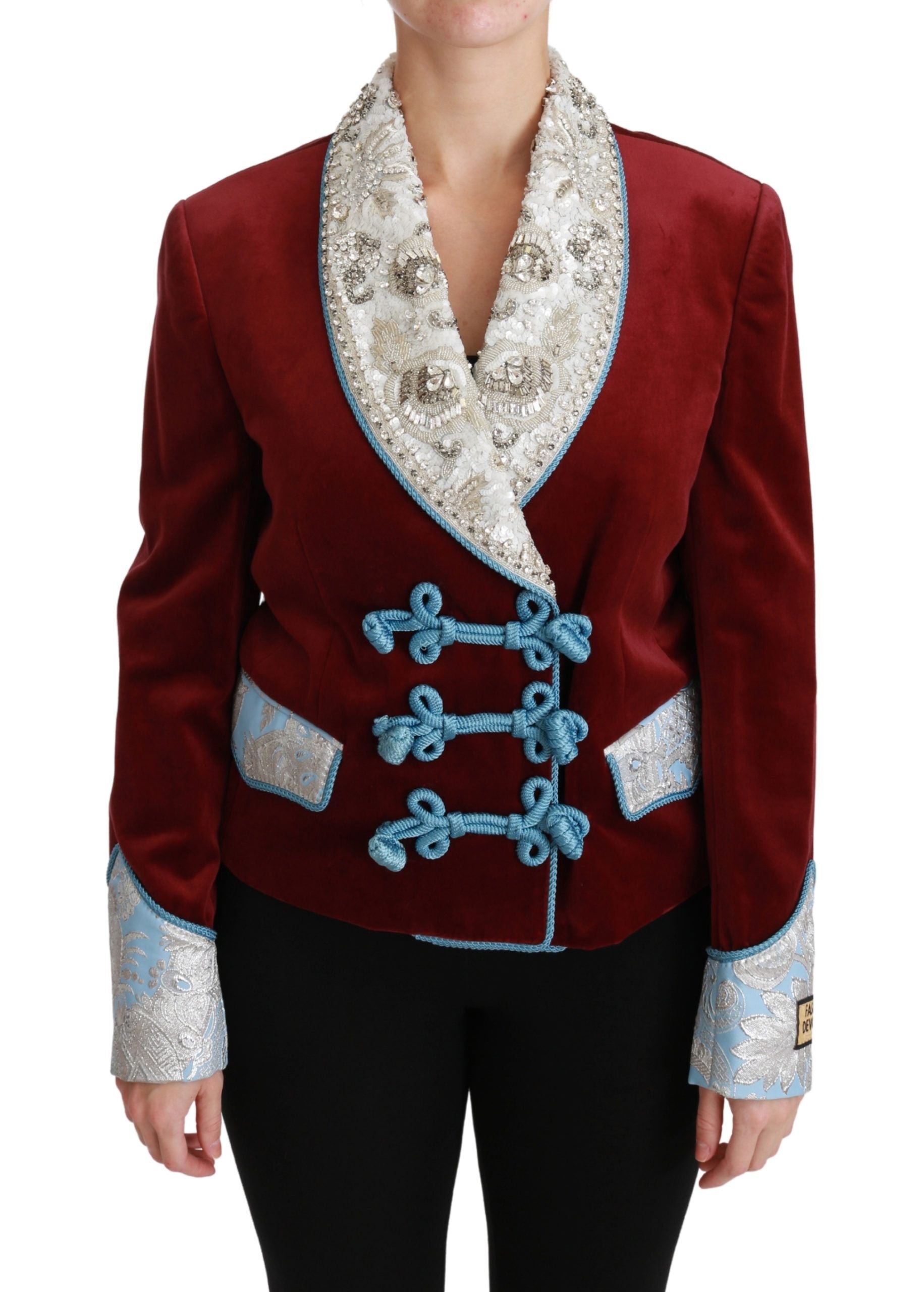 Opulent Red Baroque Detail Blazer - ventzia