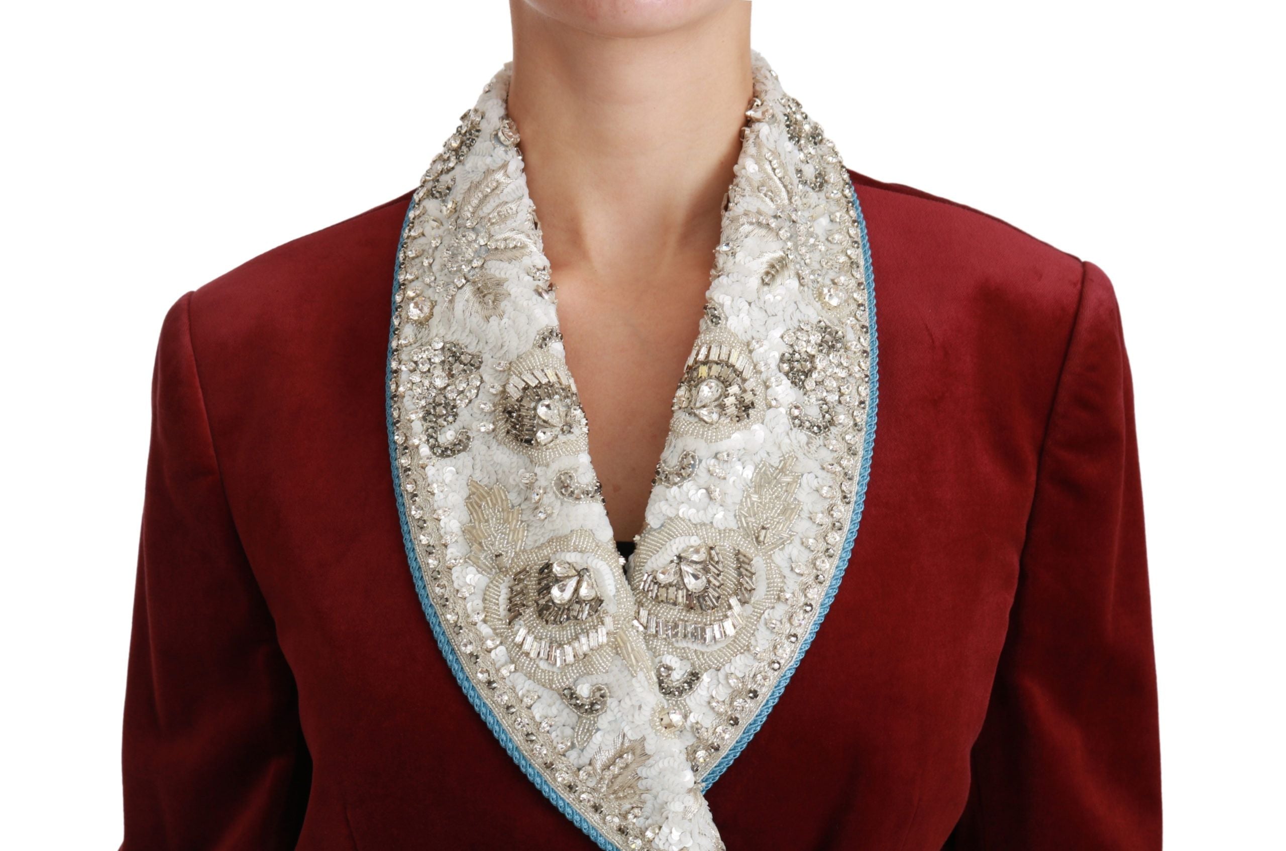 Opulent Red Baroque Detail Blazer - ventzia