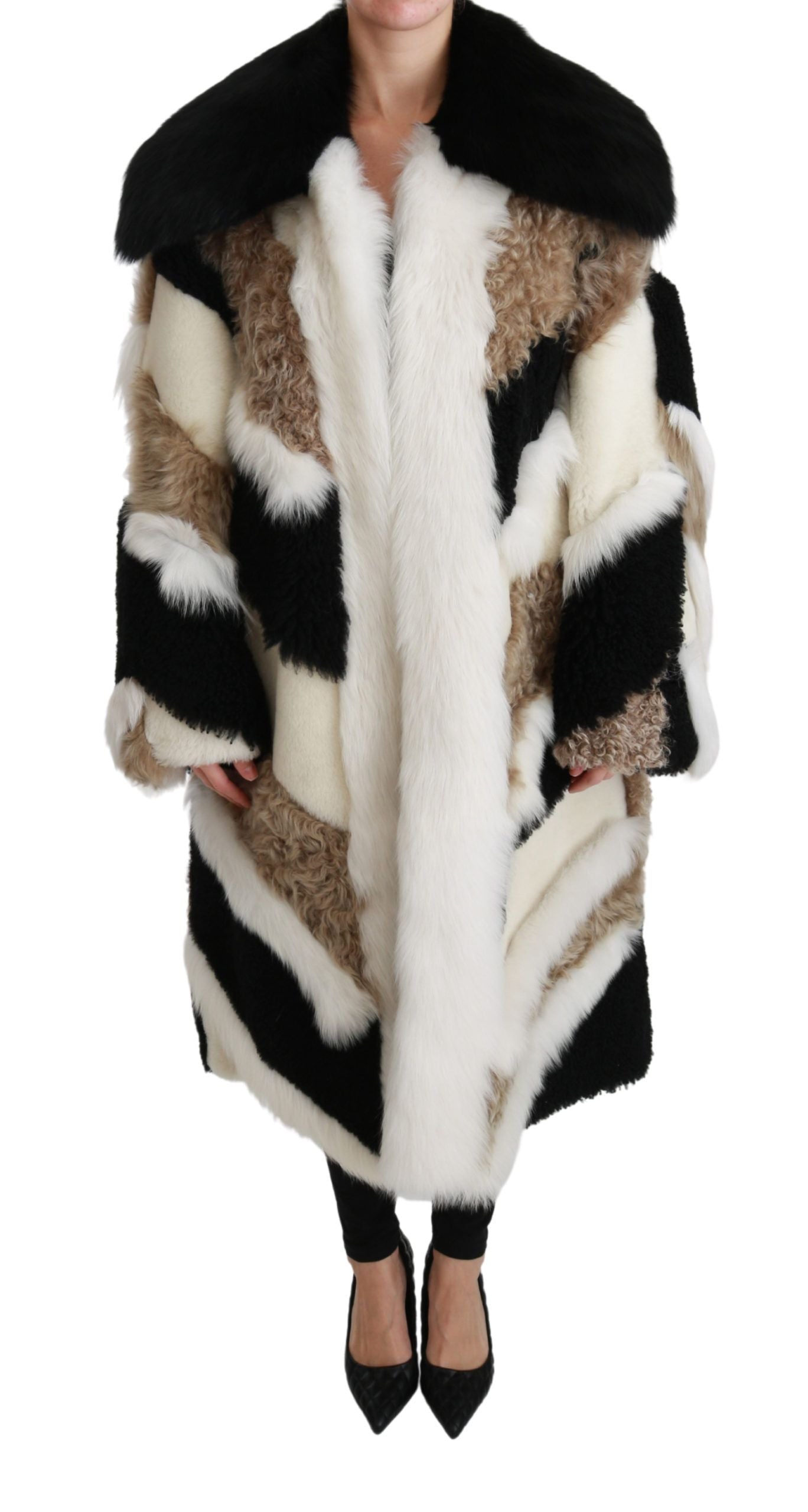 Elegant Multicolor Shearling Cape Coat - ventzia