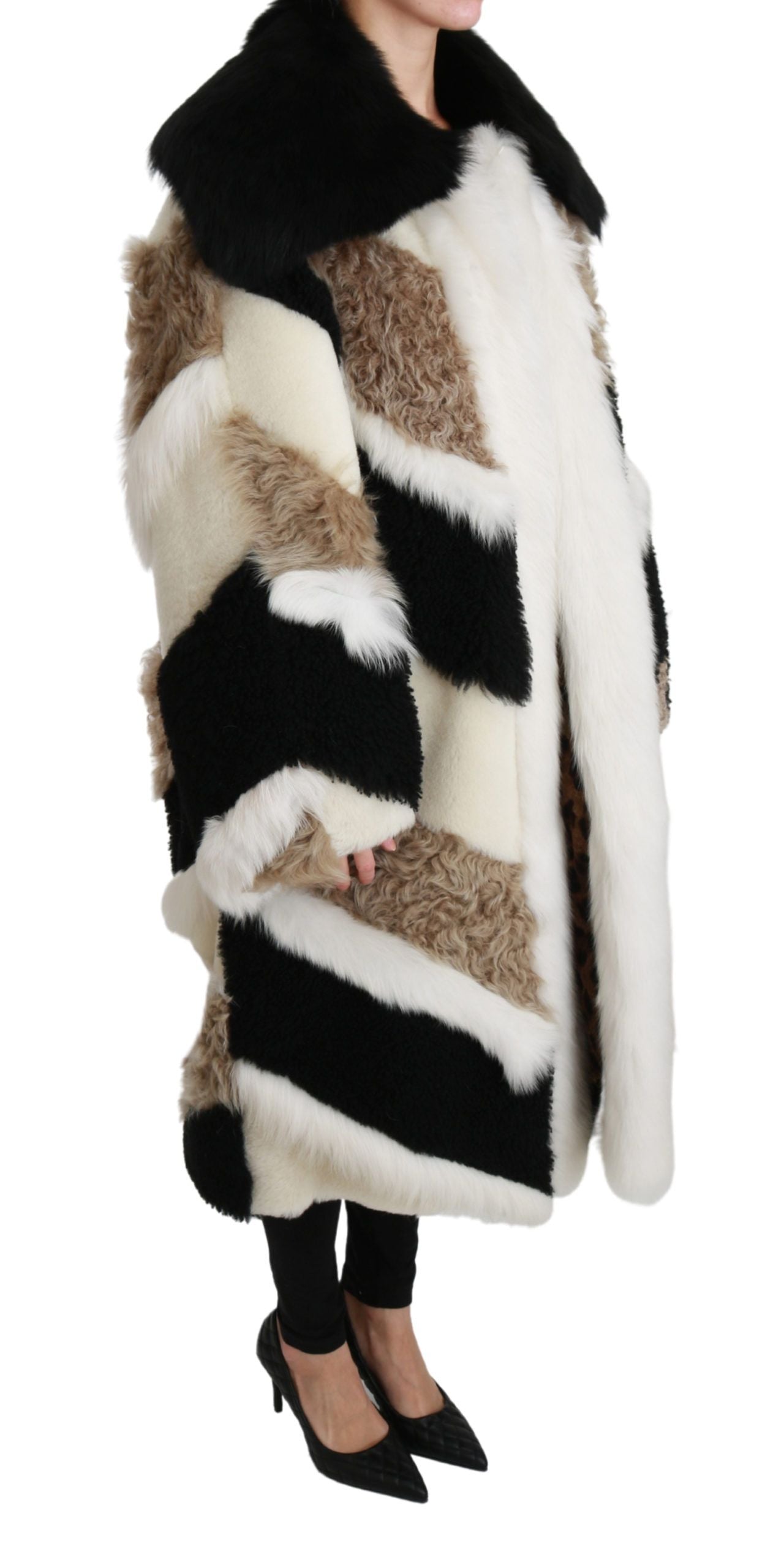 Elegant Multicolor Shearling Cape Coat - ventzia