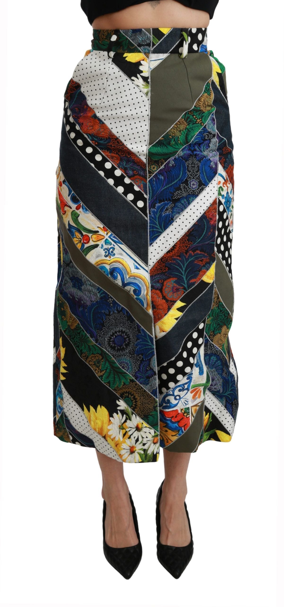 Elegant Geometric Print High-Waist Skirt - ventzia