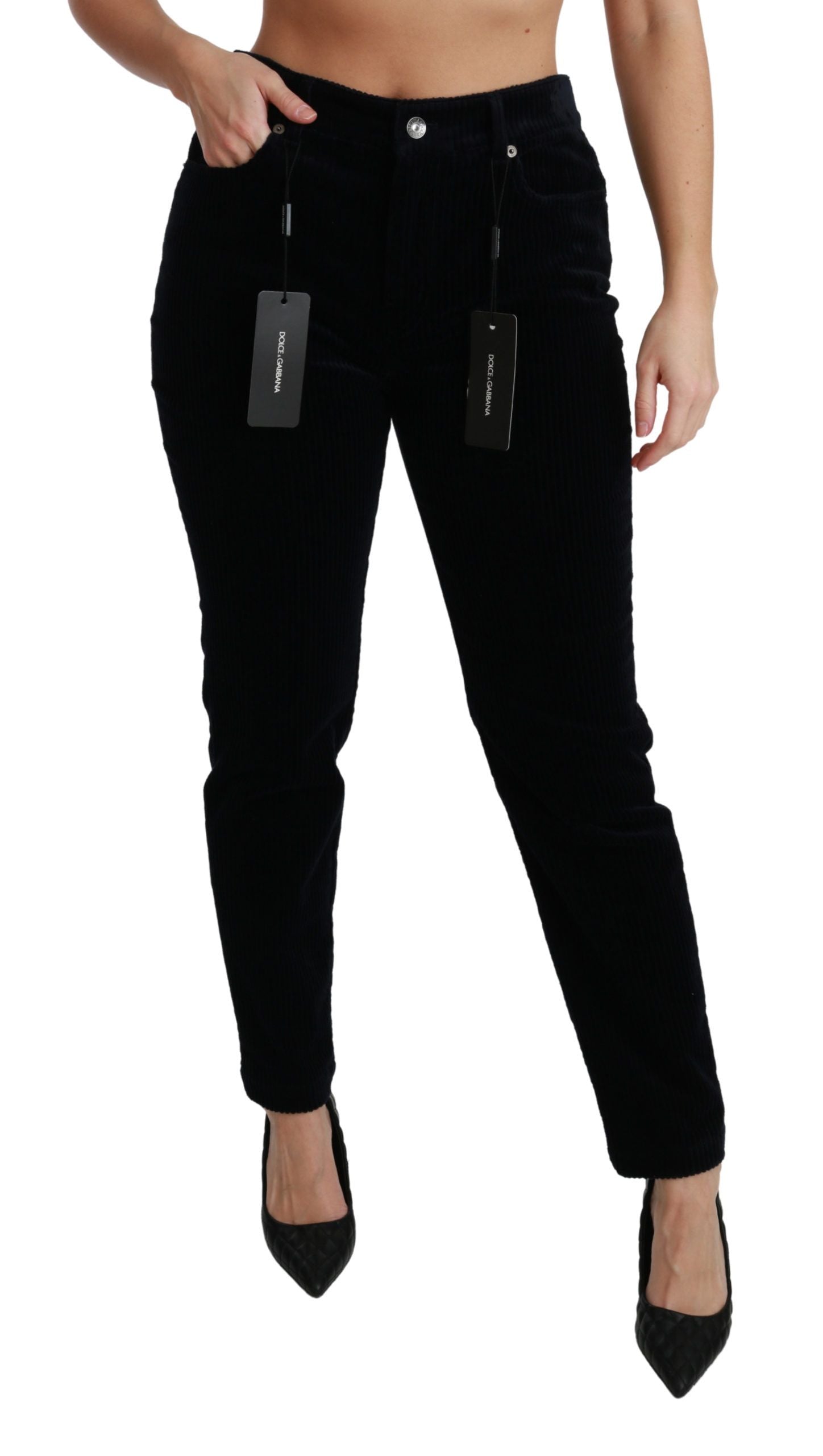 Chic Mid Waist Skinny Corduroy Jeans - ventzia