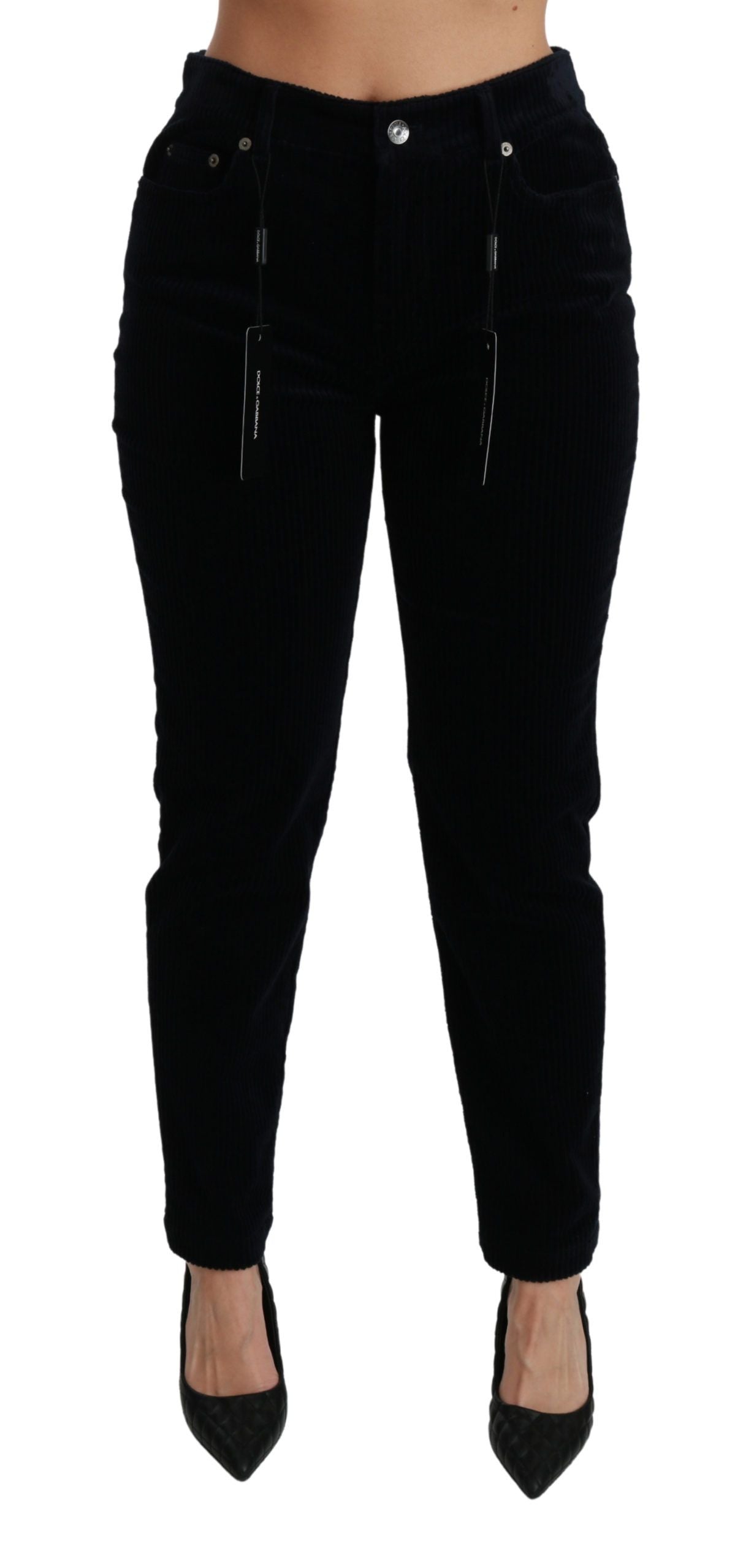 Chic Mid Waist Skinny Corduroy Jeans - ventzia