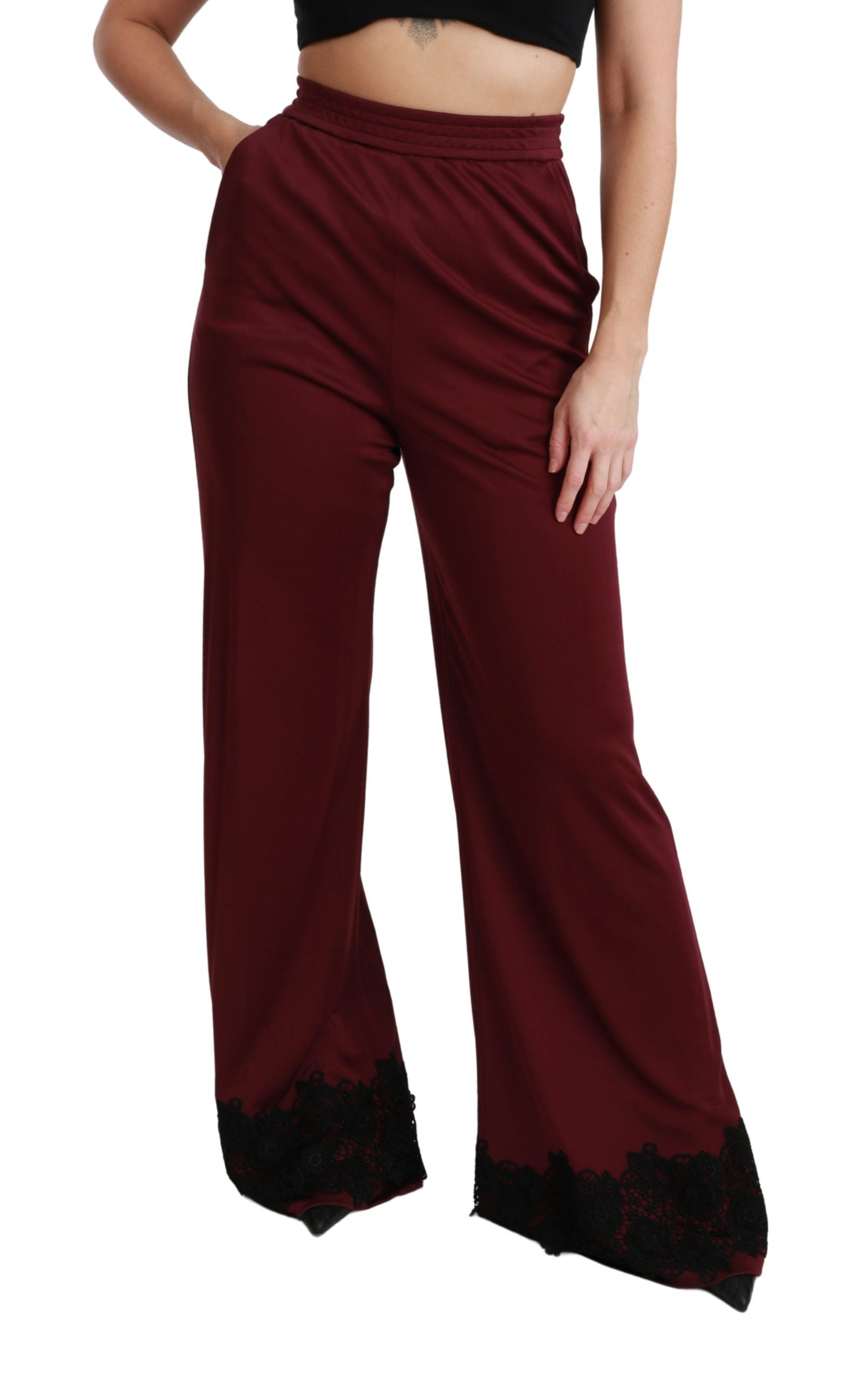 Elegant Maroon High Waist Wide Leg Trousers - ventzia