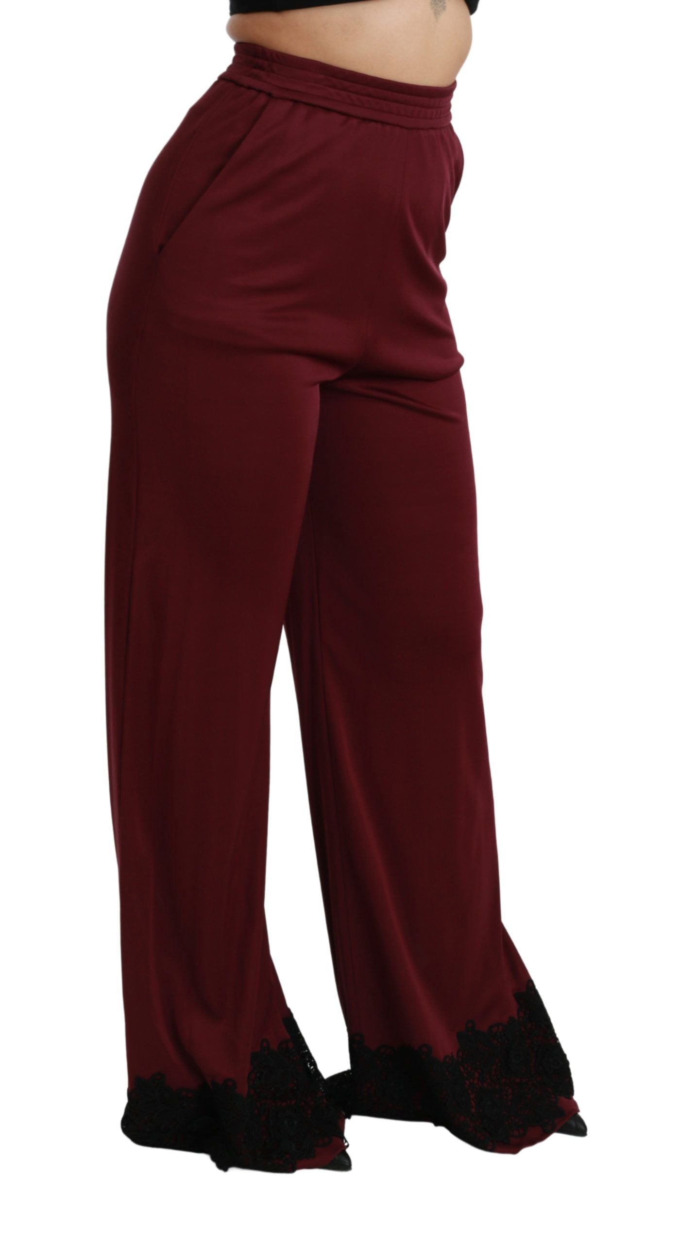 Elegant Maroon High Waist Wide Leg Trousers - ventzia