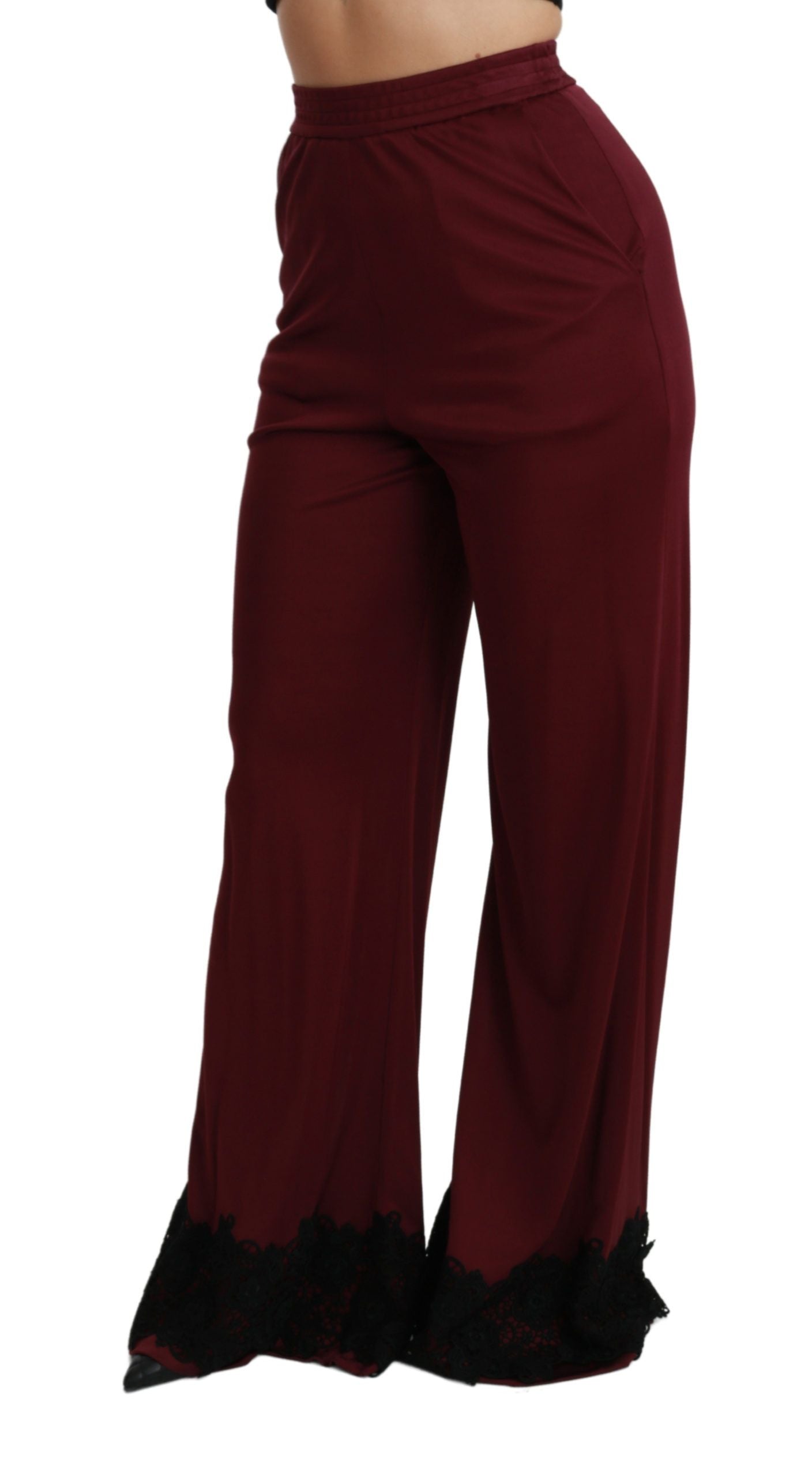 Elegant Maroon High Waist Wide Leg Trousers - ventzia