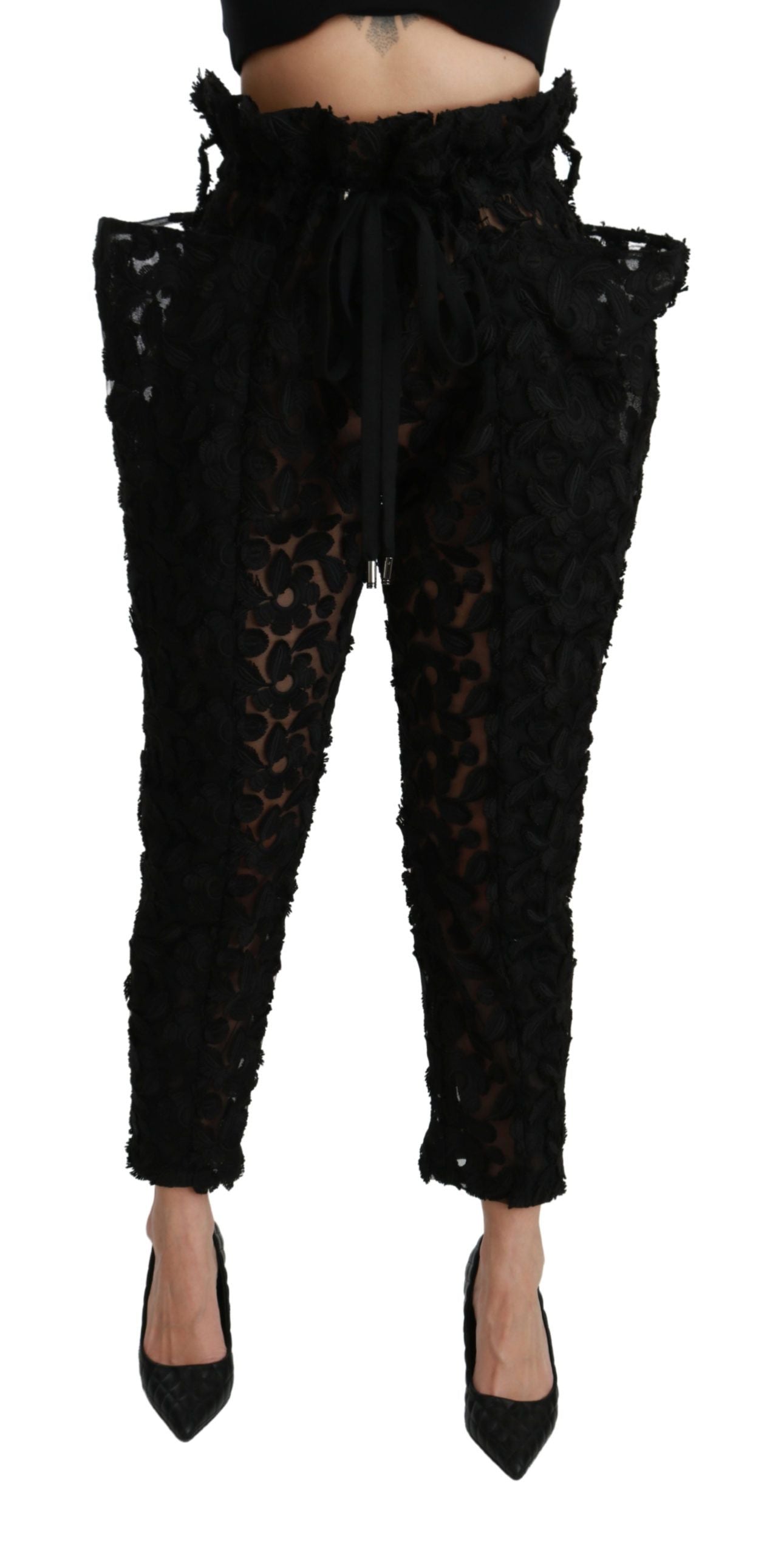 Chic Tapered High Waist Lace Pants - ventzia