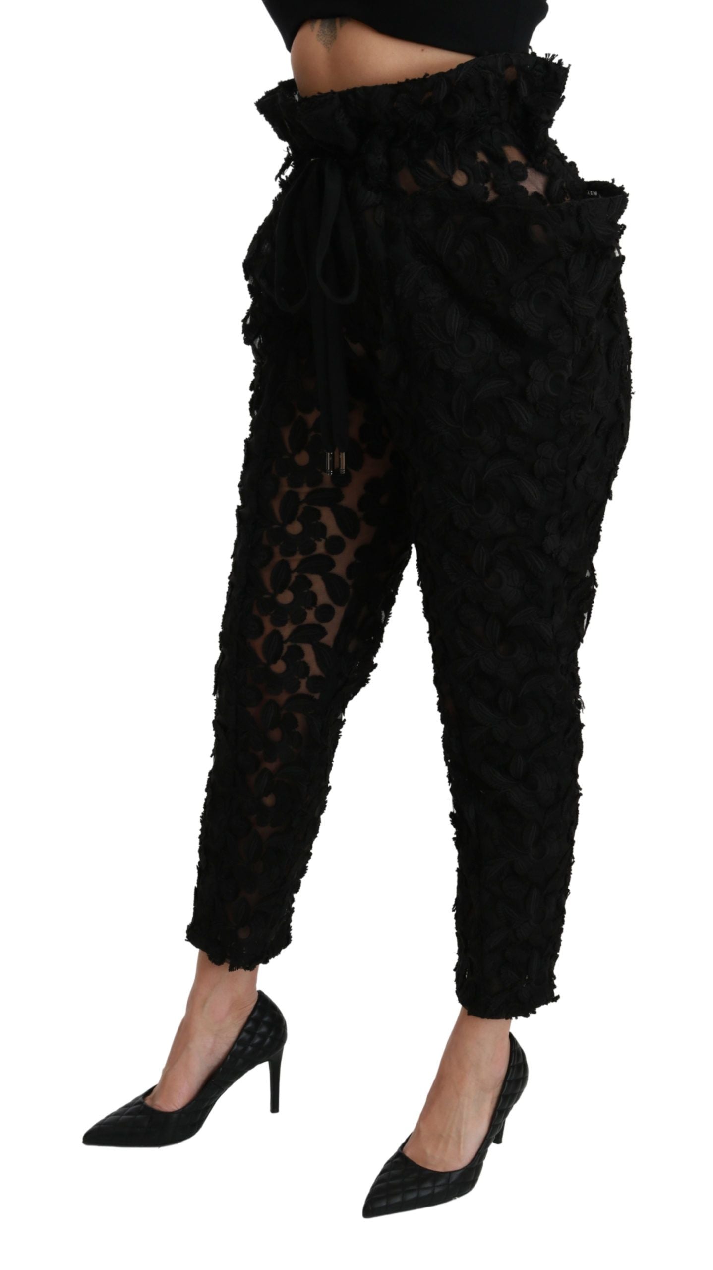 Chic Tapered High Waist Lace Pants - ventzia