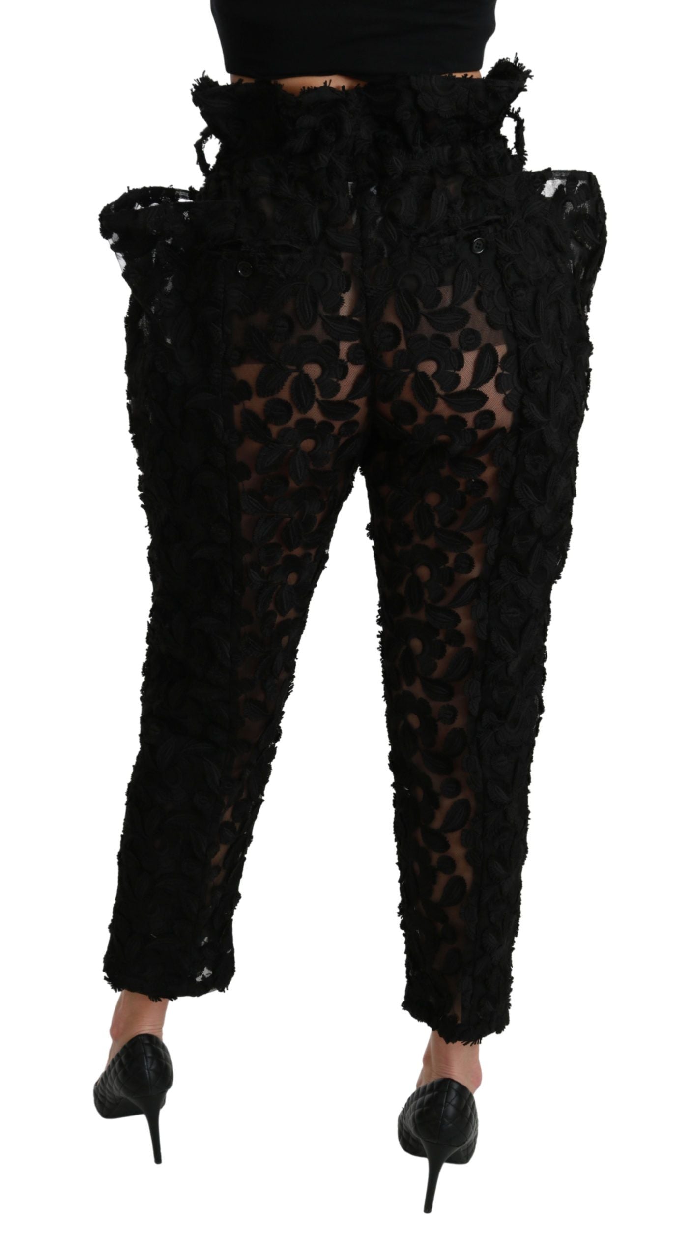 Chic Tapered High Waist Lace Pants - ventzia