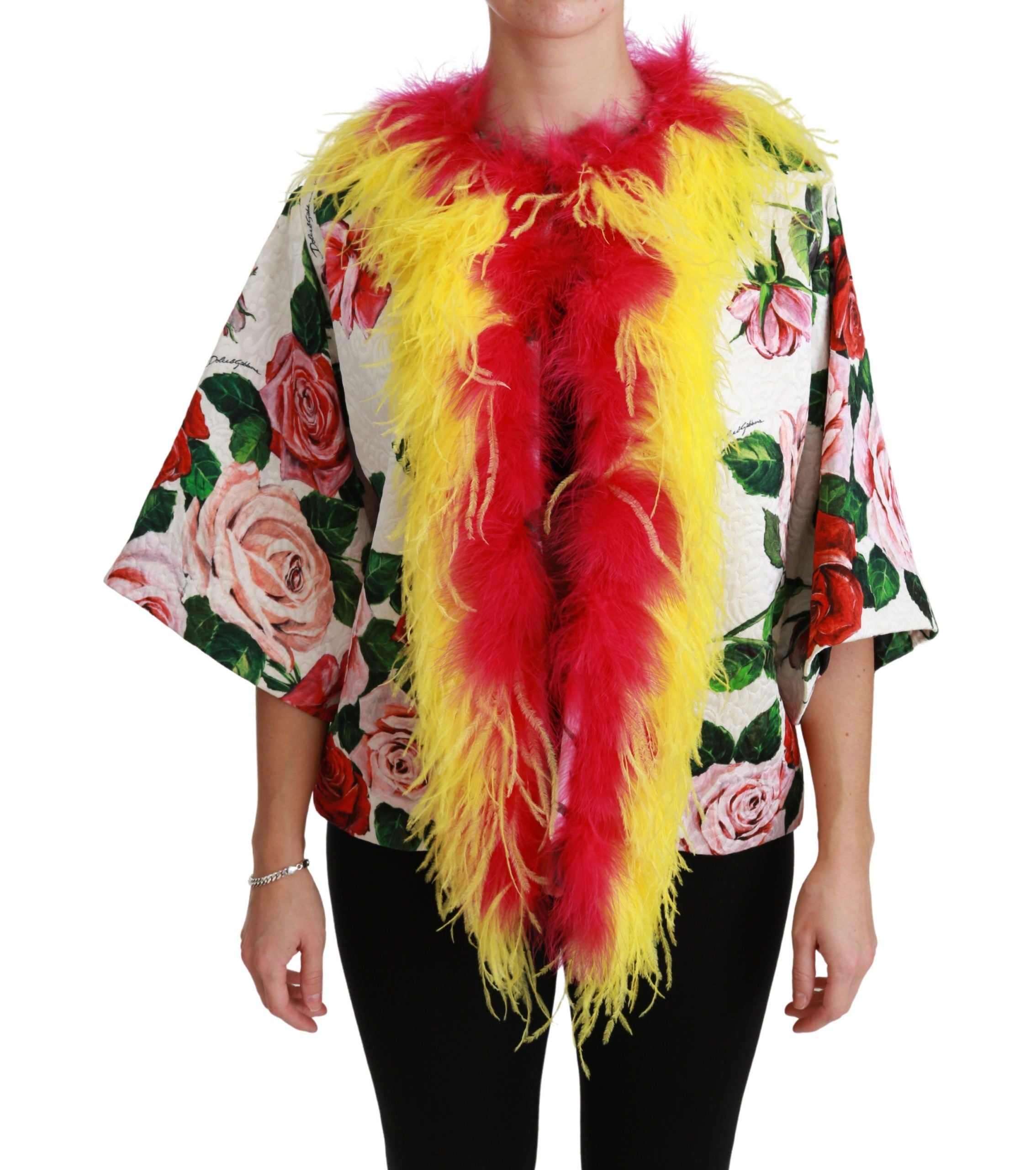 Elegant Floral Cape Jacket with Fur Details - ventzia