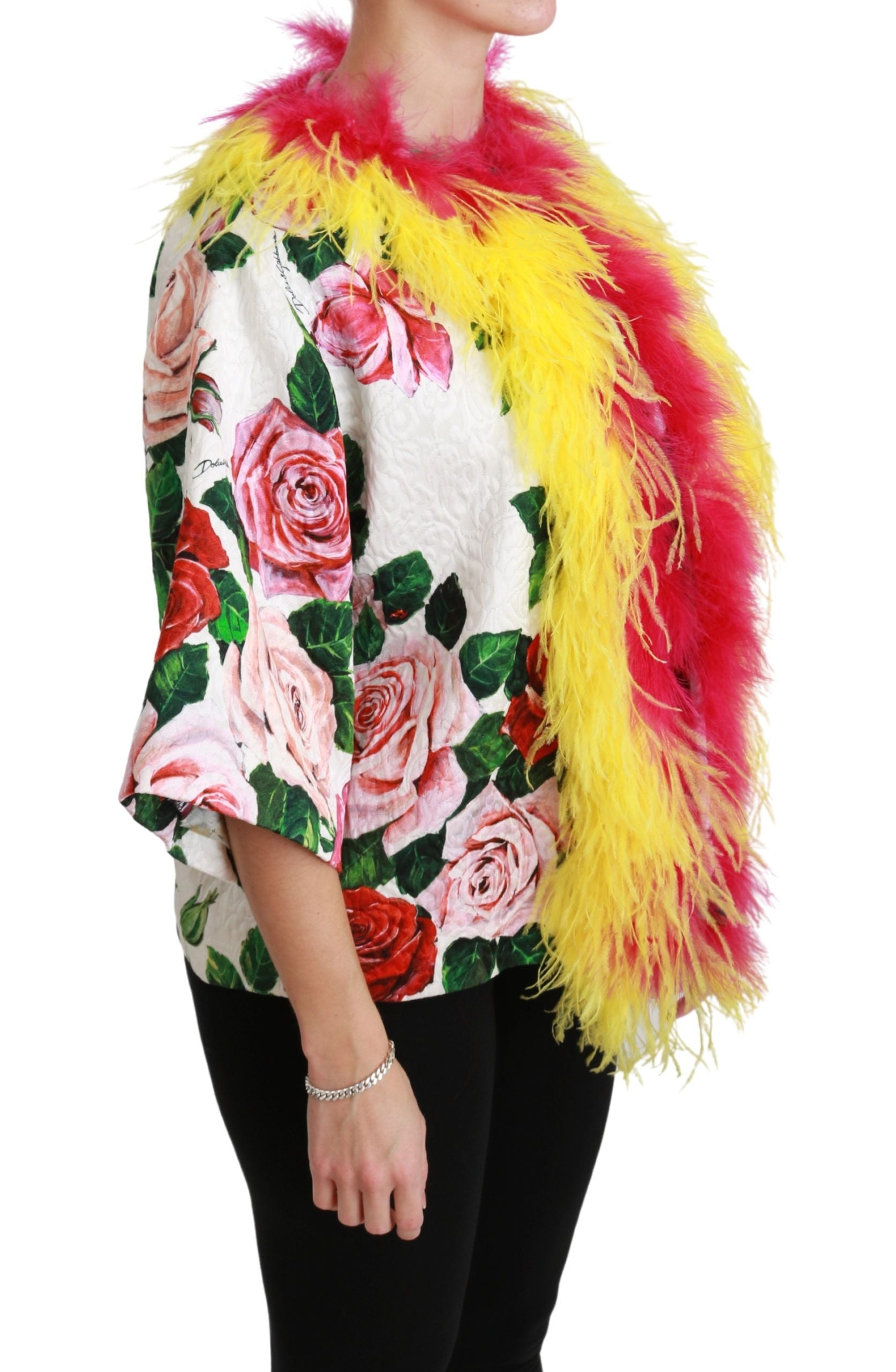 Elegant Floral Cape Jacket with Fur Details - ventzia