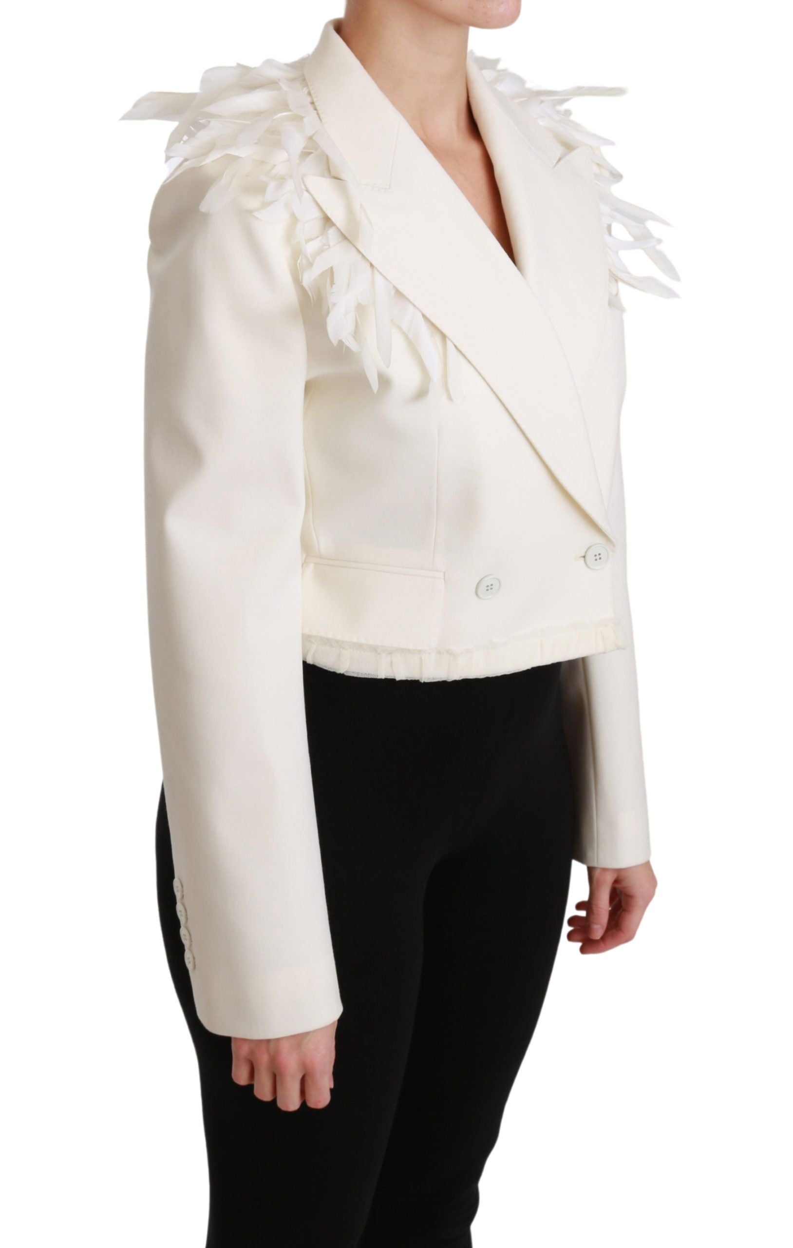 Elegant White Double Breasted Blazer Jacket - ventzia