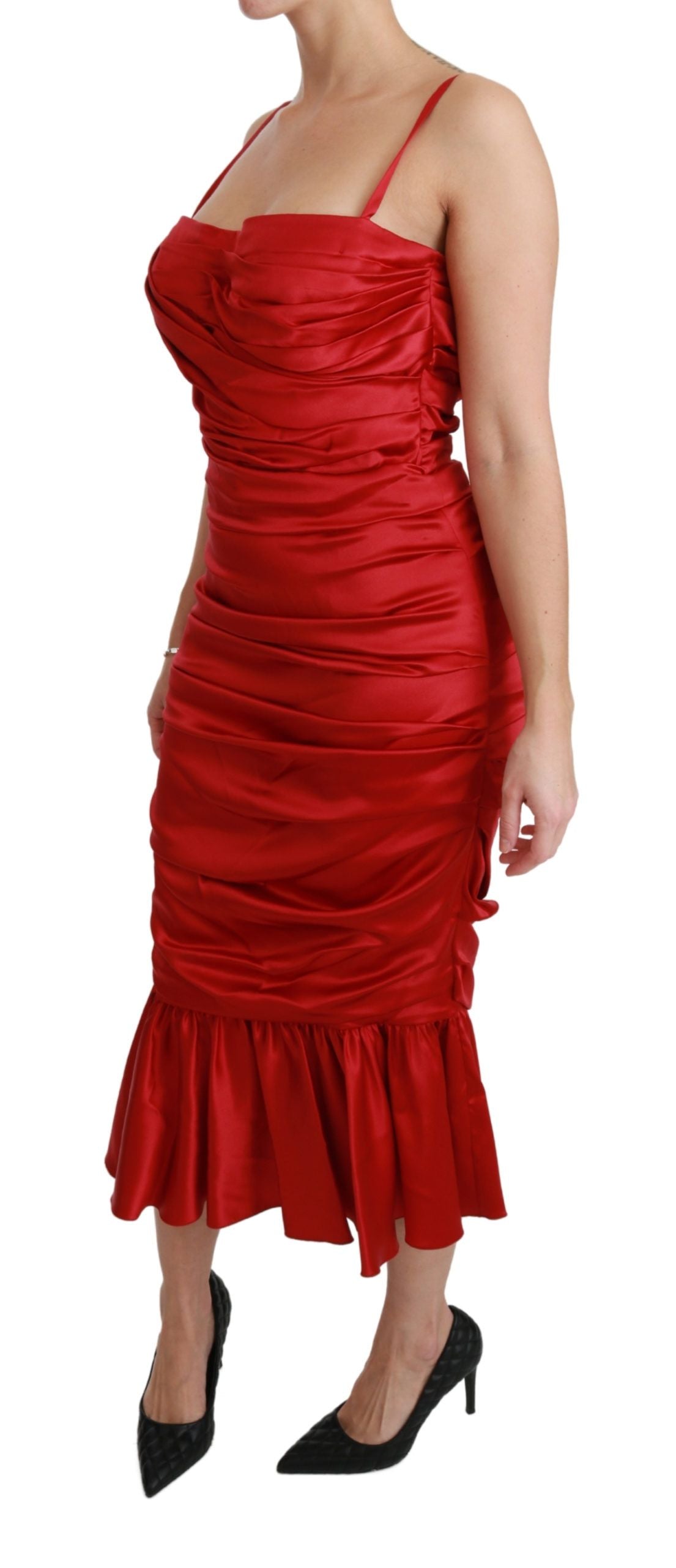 Exquisite Red Silk Fit and Flare Midi Dress - ventzia