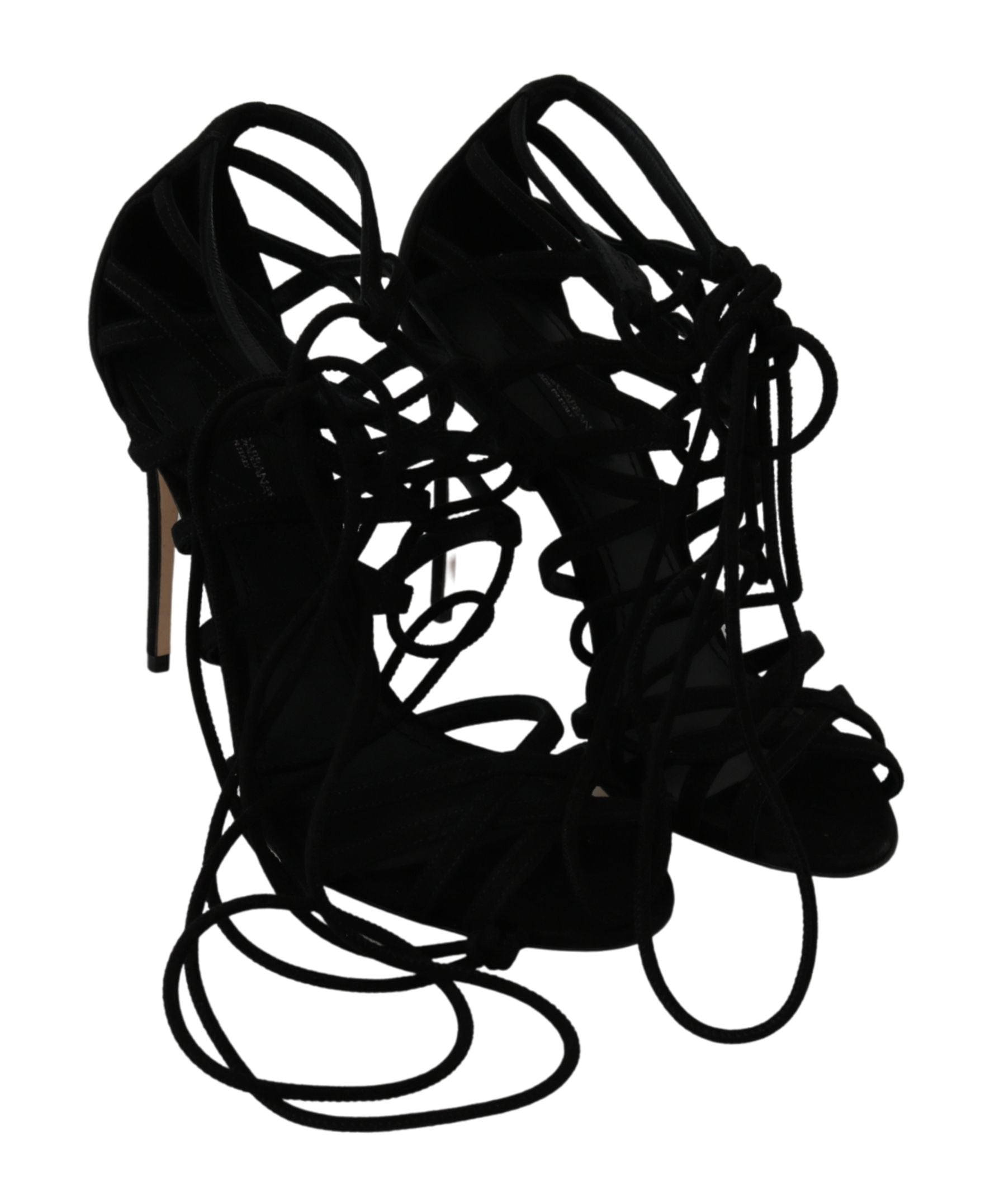 Elegant Black Suede Stiletto Ankle Strap Sandals - ventzia