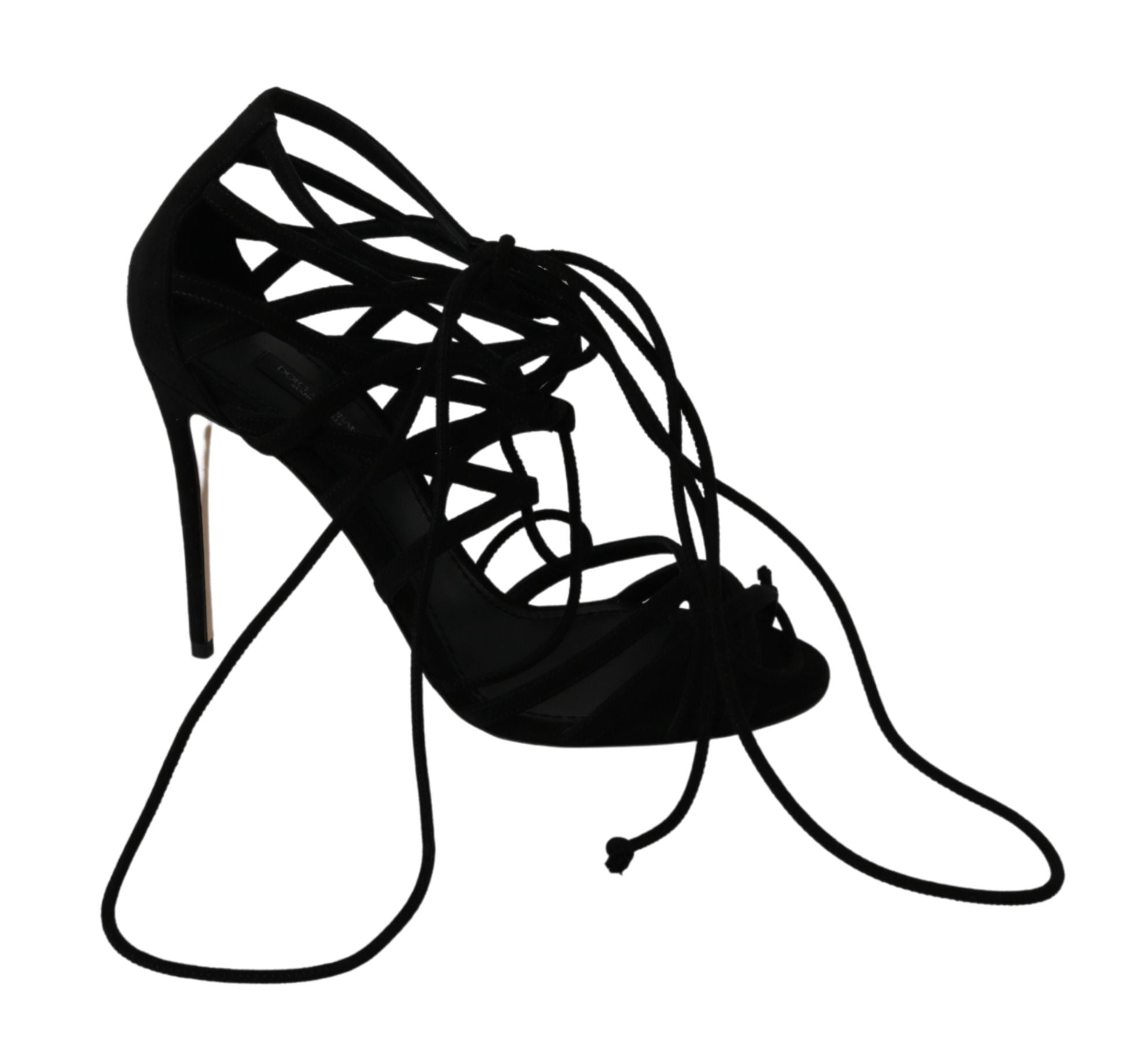 Elegant Black Suede Stiletto Ankle Strap Sandals - ventzia