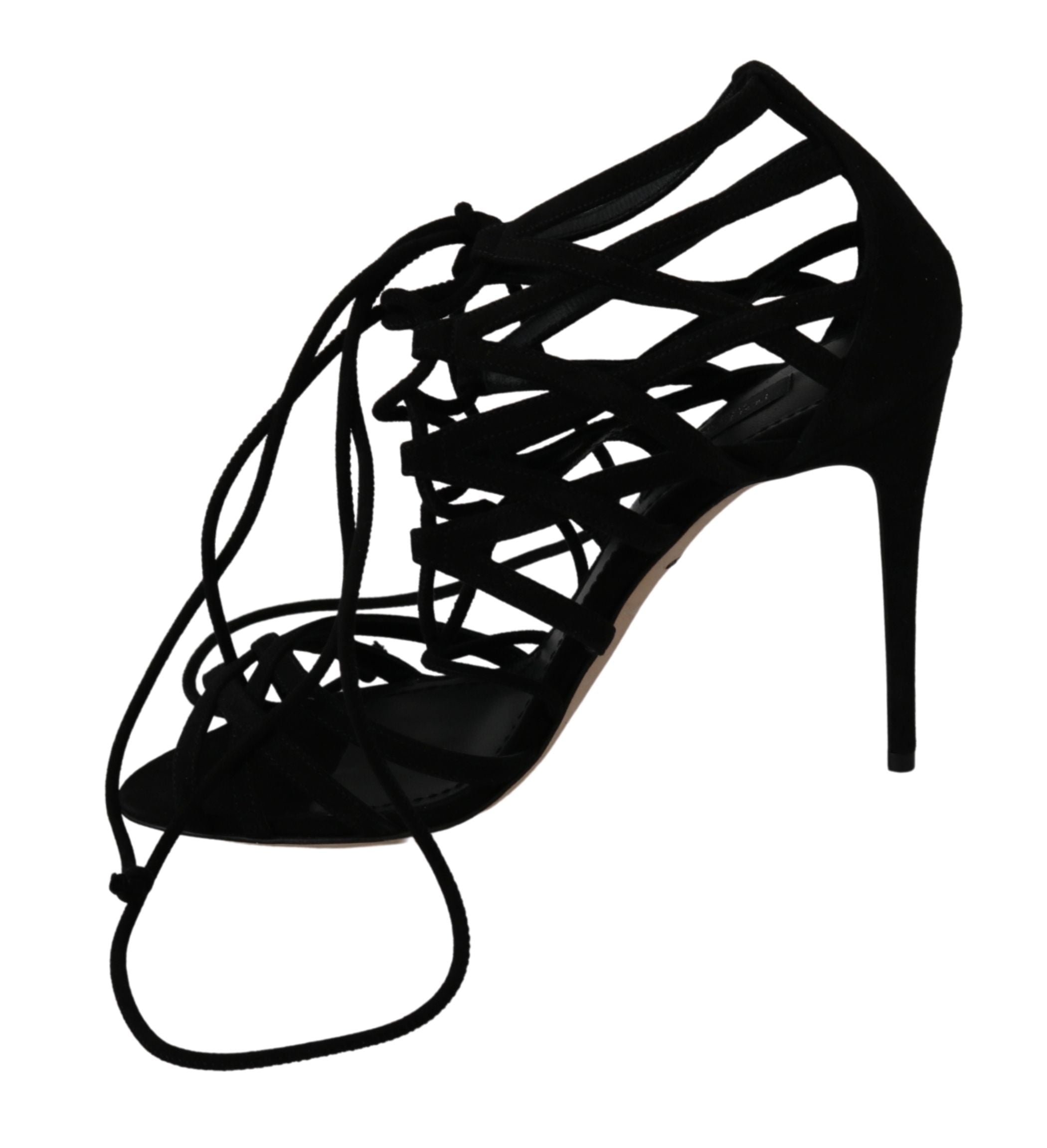 Elegant Black Suede Stiletto Ankle Strap Sandals - ventzia