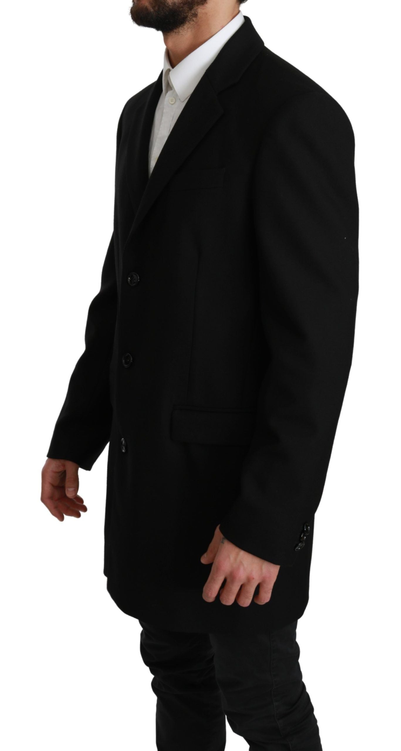 Elegant Black Wool Formal Blazer - ventzia