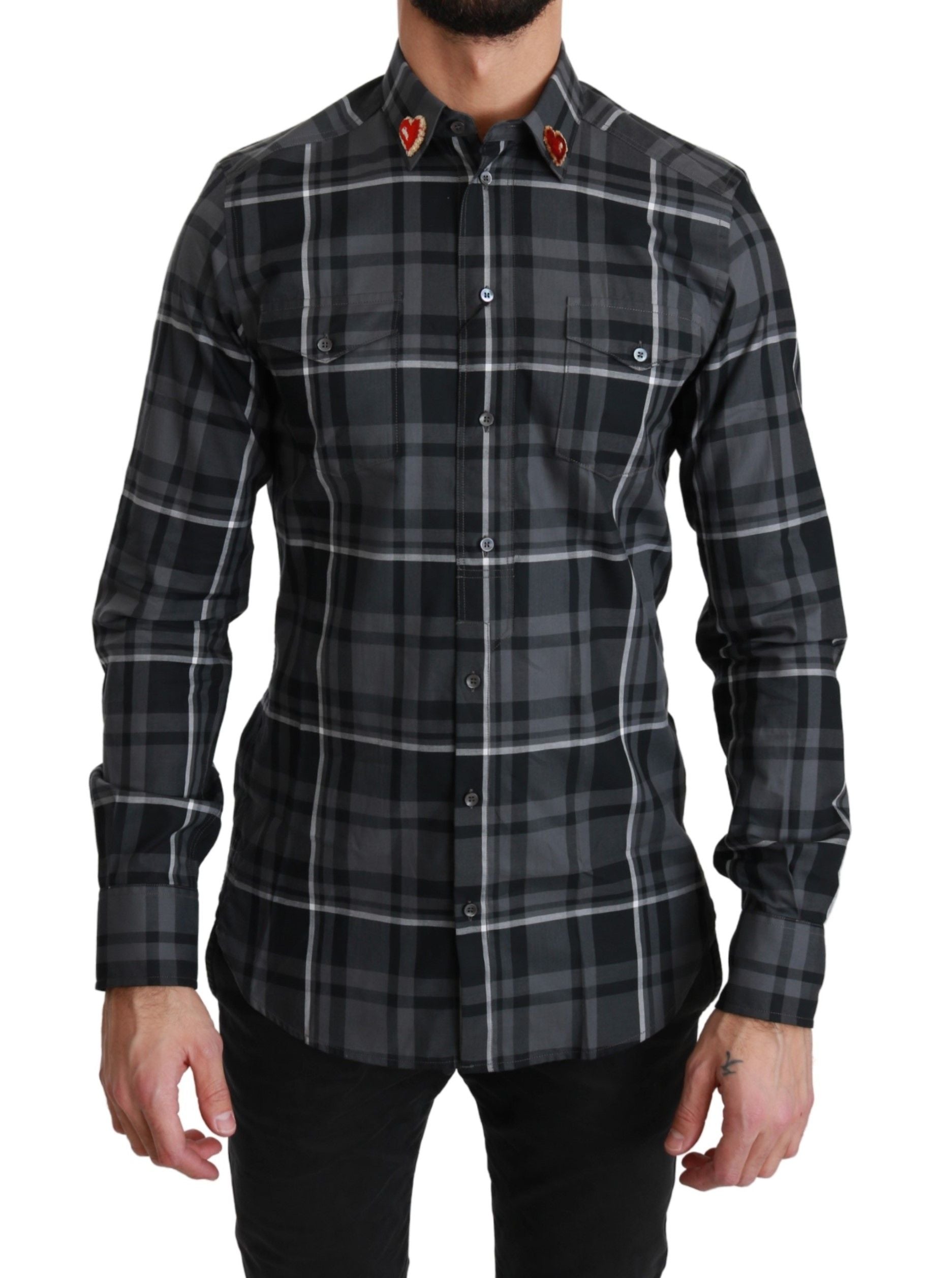 Elegant Gray Checkered Martini Dress Shirt - ventzia