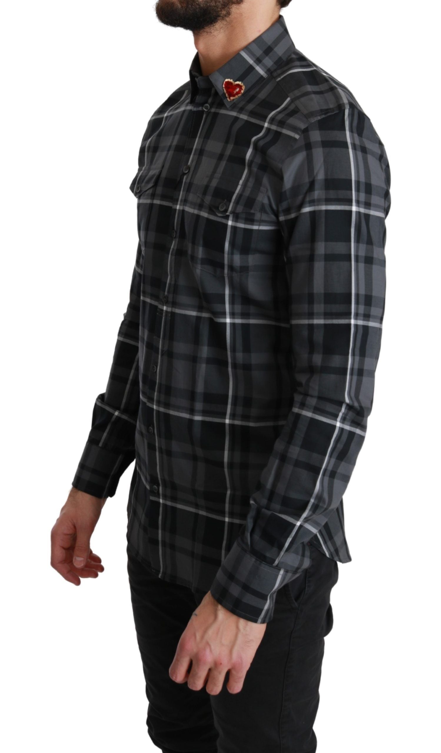 Elegant Gray Checkered Martini Dress Shirt - ventzia