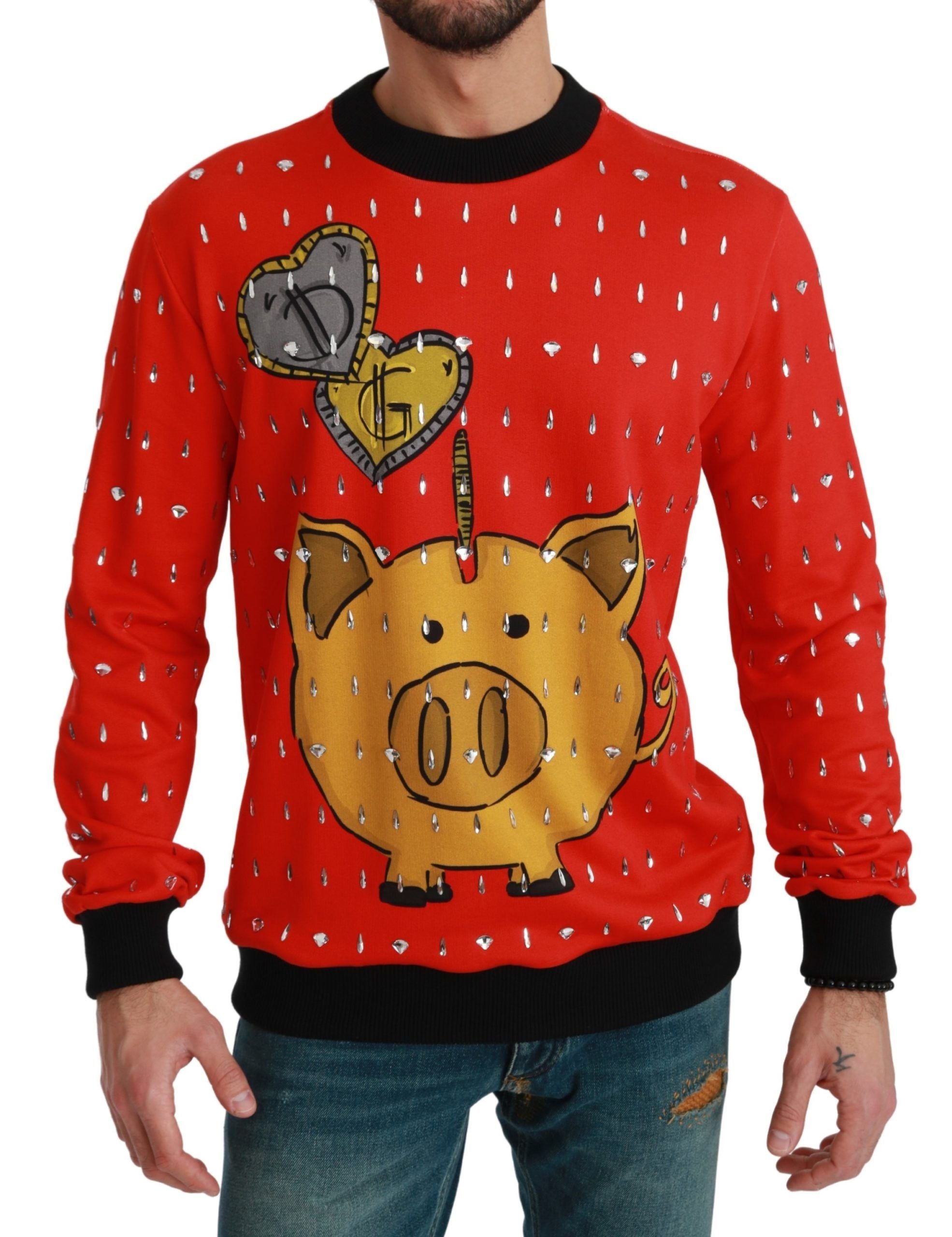 Elegant Red Crystal-Embellished Pullover Sweater - ventzia