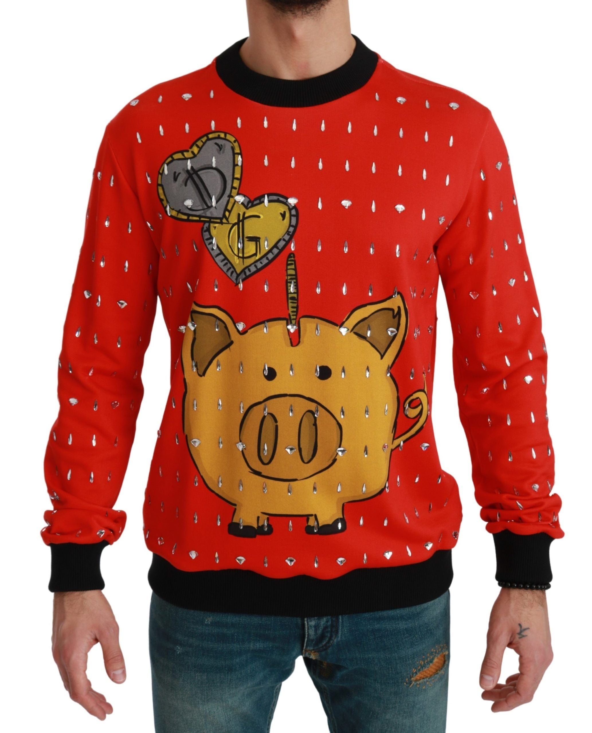 Elegant Red Crystal-Embellished Pullover Sweater - ventzia
