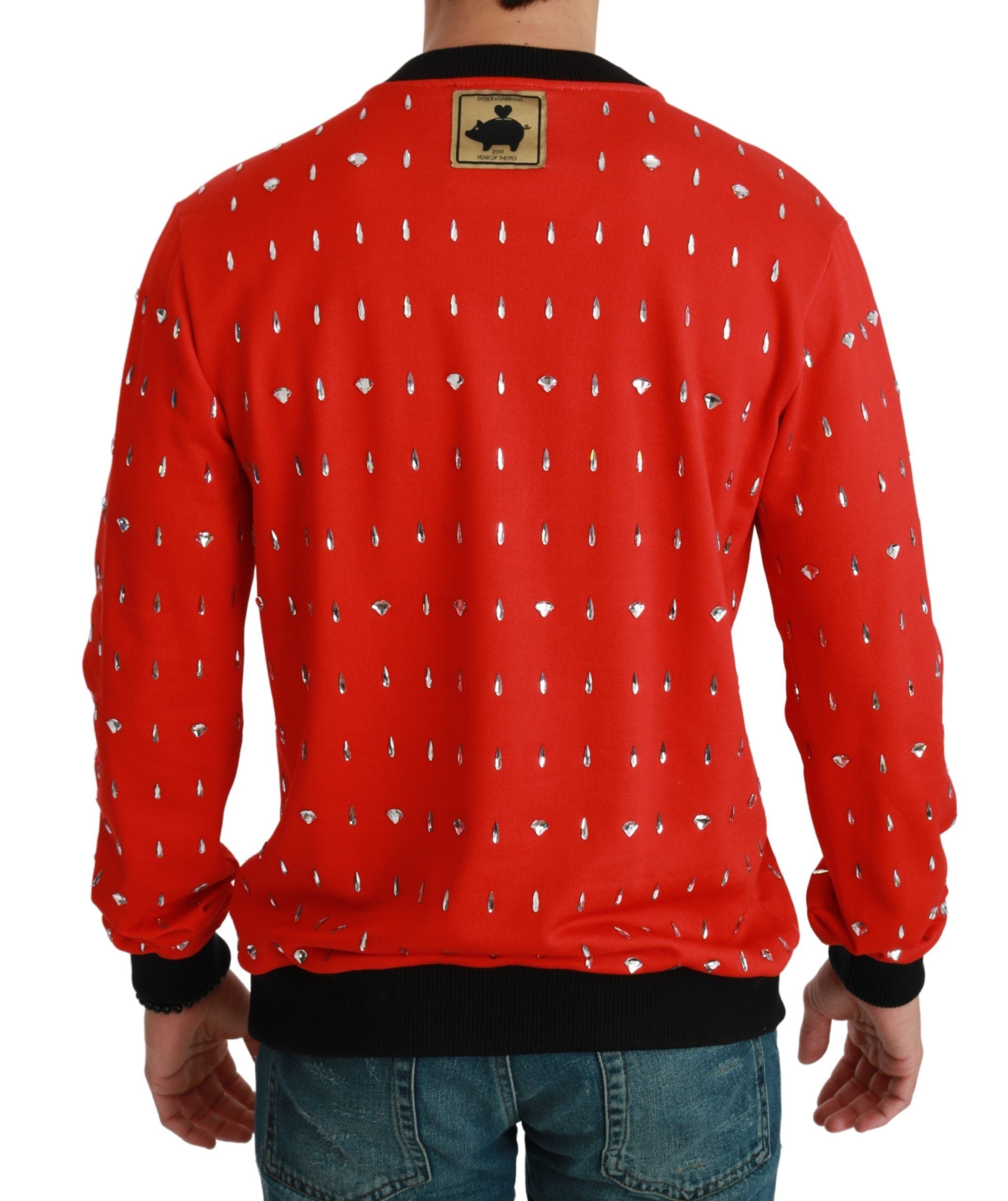 Elegant Red Crystal-Embellished Pullover Sweater - ventzia