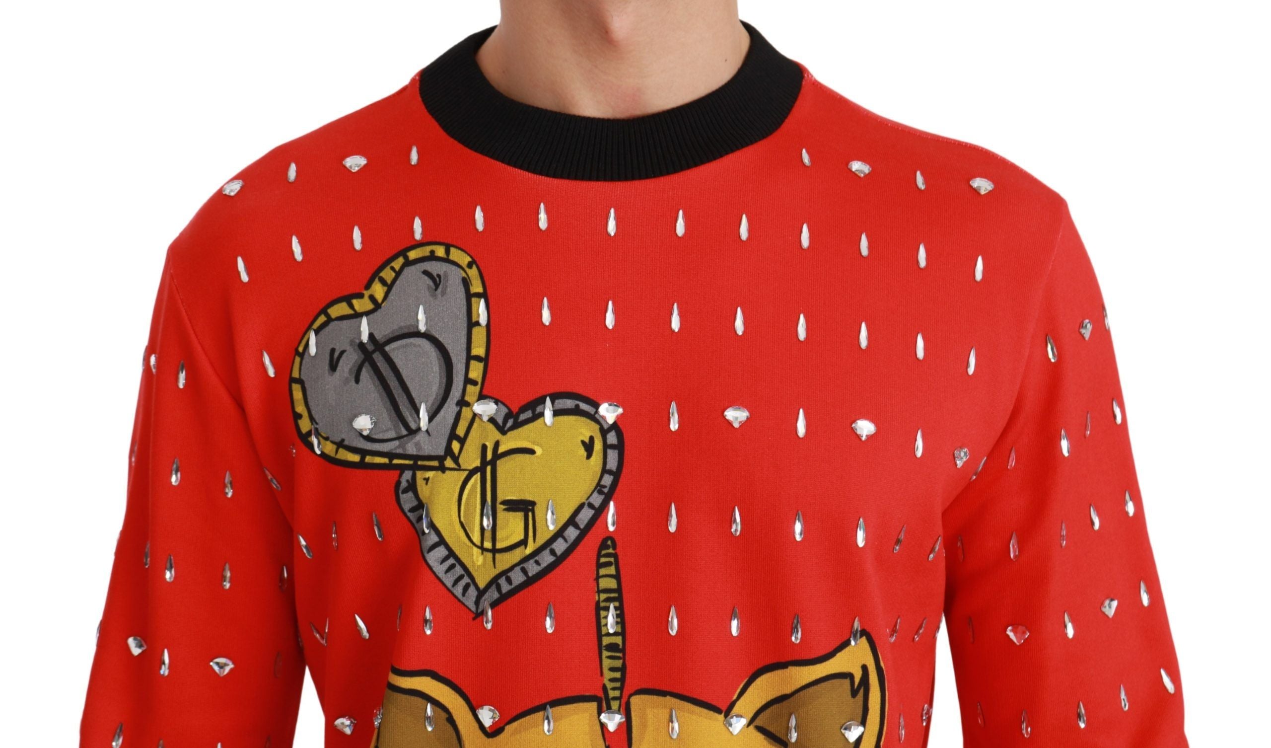 Elegant Red Crystal-Embellished Pullover Sweater - ventzia