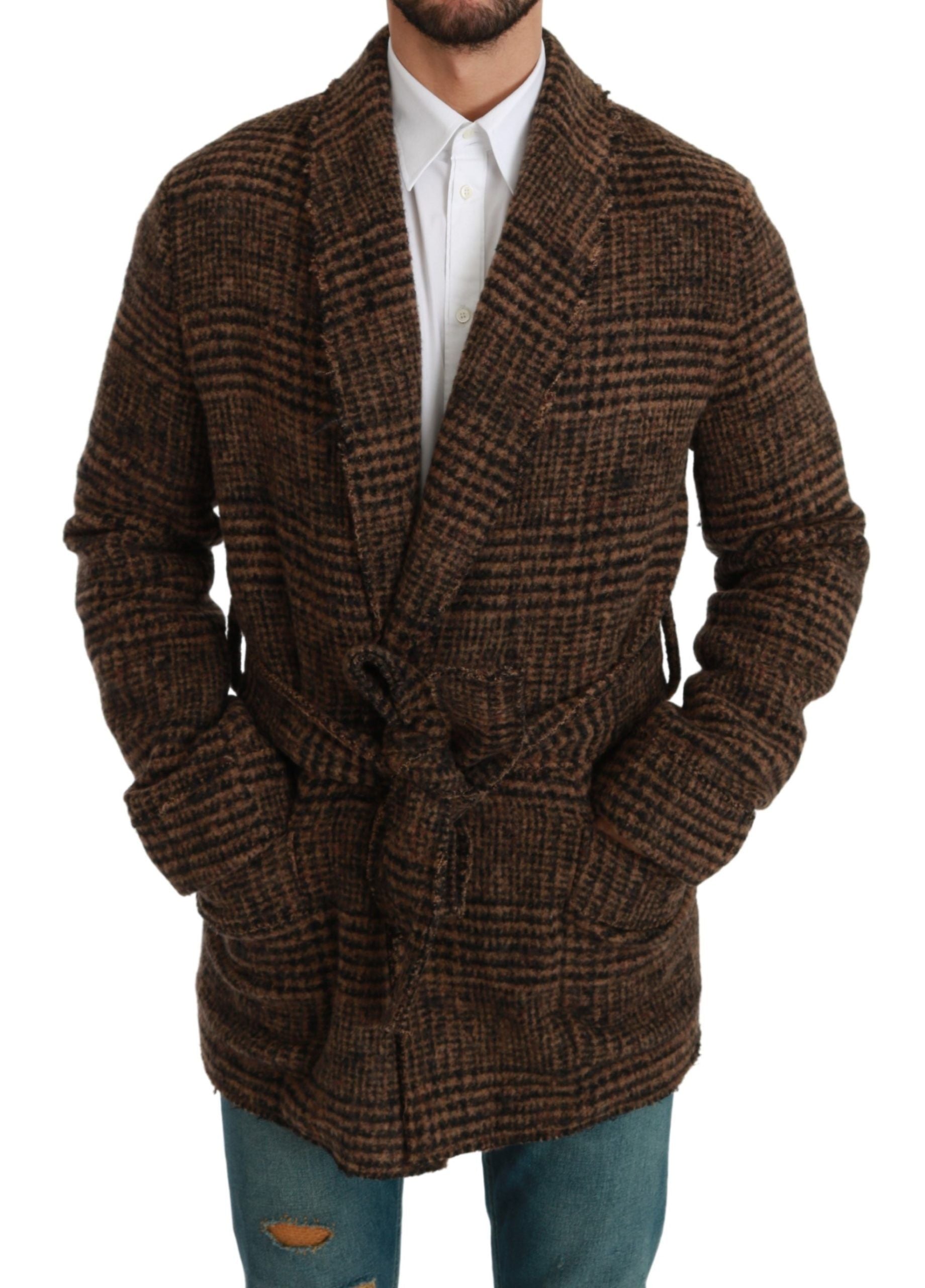 Elegant Brown Alpaca Blend Belted Cape Jacket - ventzia