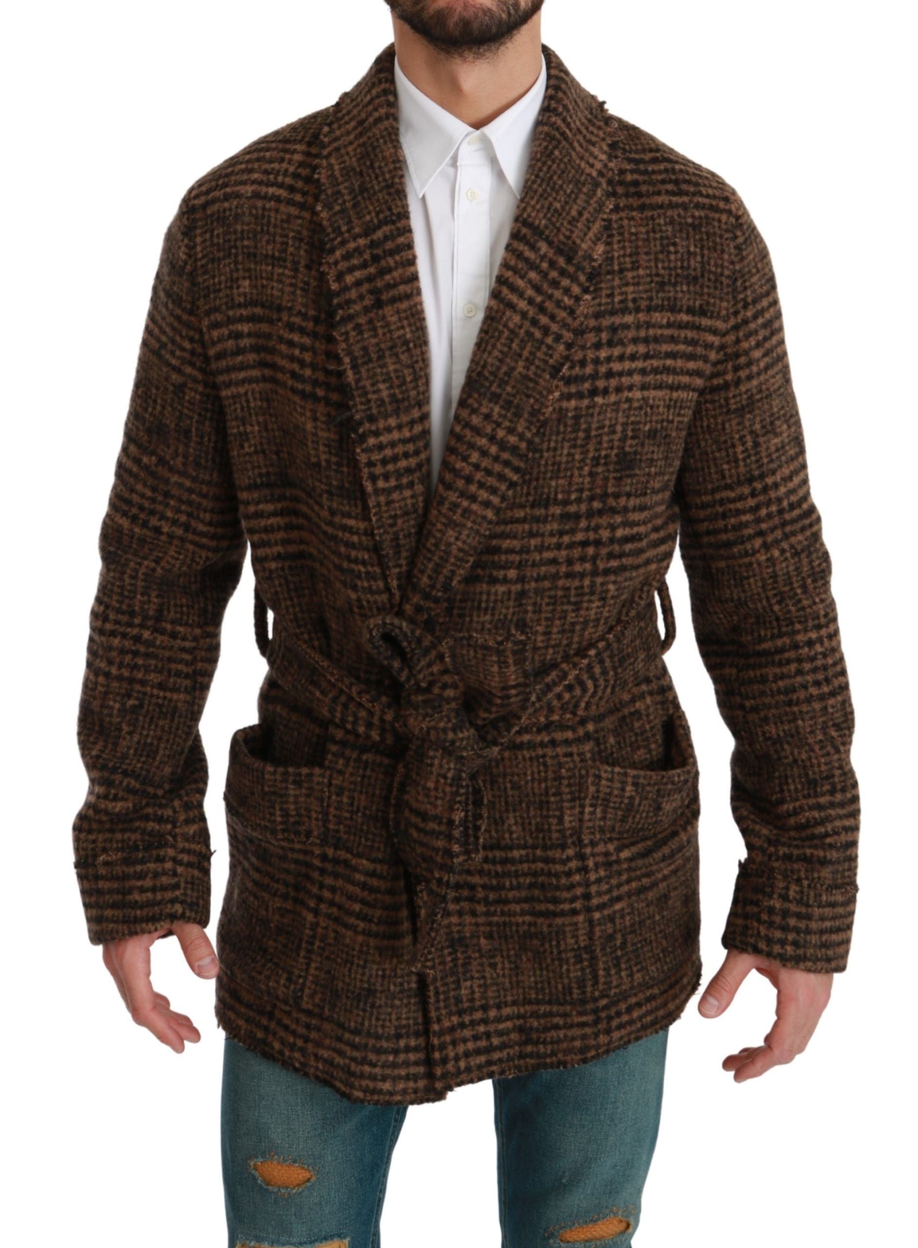 Elegant Brown Alpaca Blend Belted Cape Jacket - ventzia