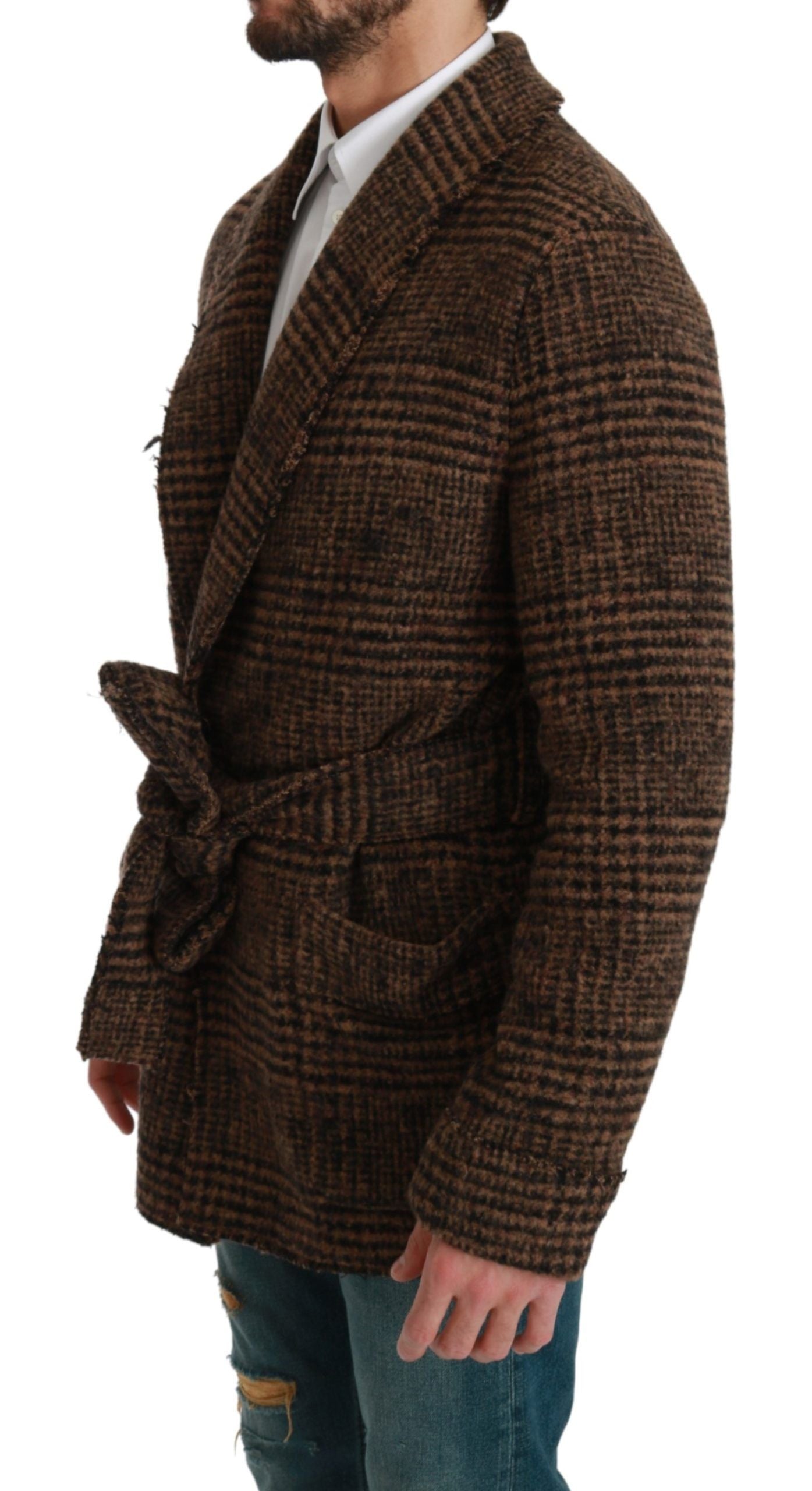 Elegant Brown Alpaca Blend Belted Cape Jacket - ventzia