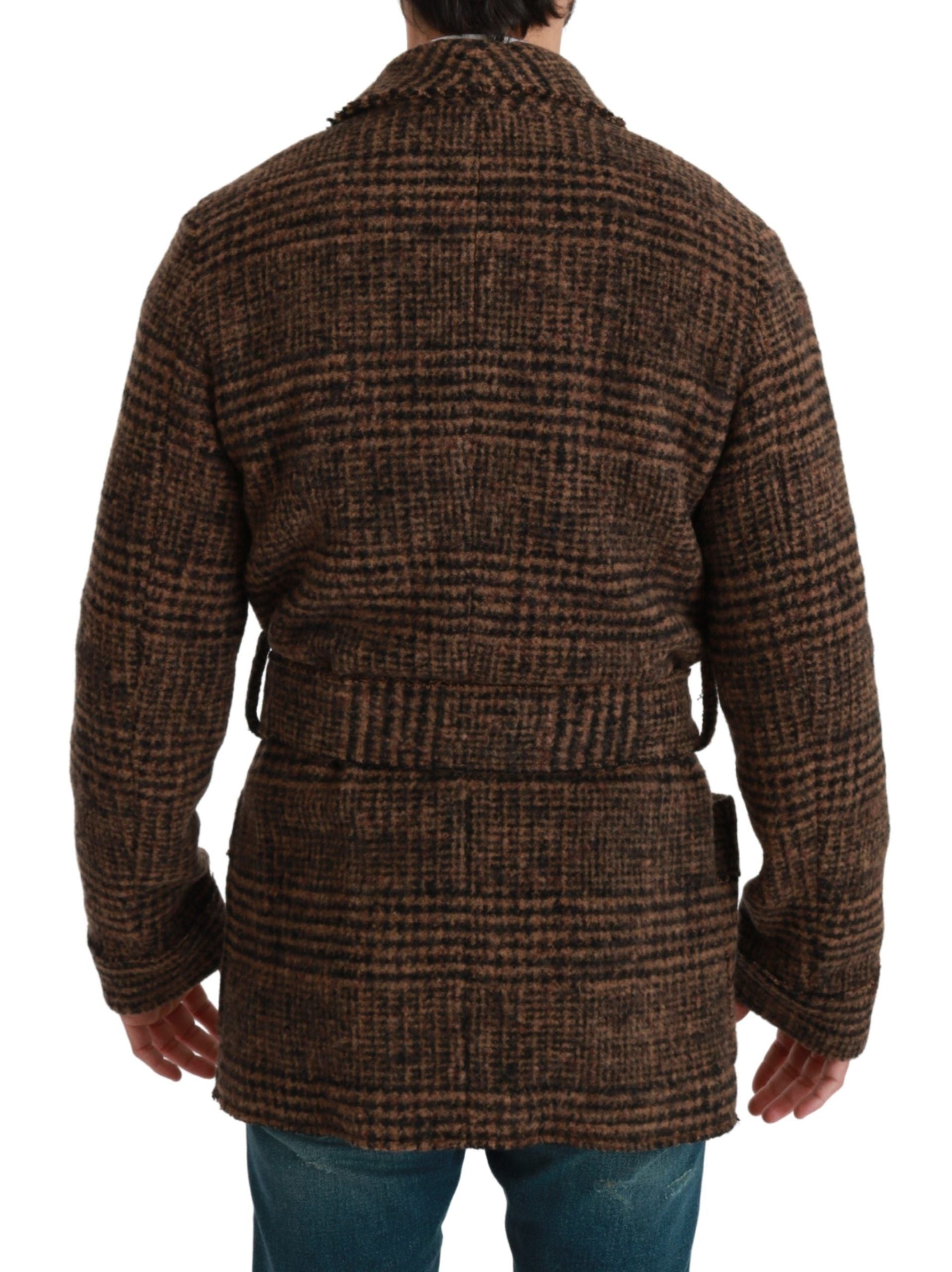 Elegant Brown Alpaca Blend Belted Cape Jacket - ventzia