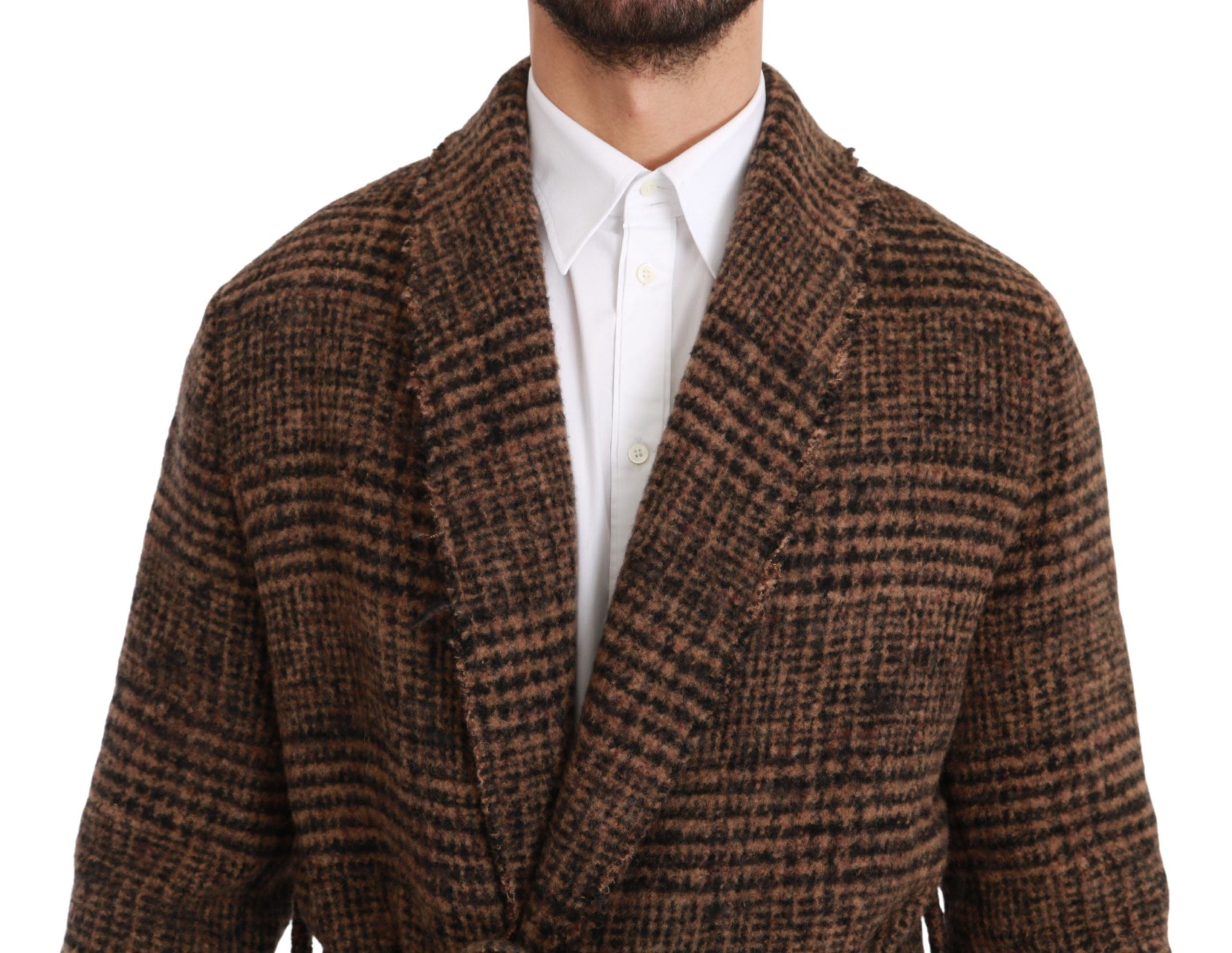 Elegant Brown Alpaca Blend Belted Cape Jacket - ventzia