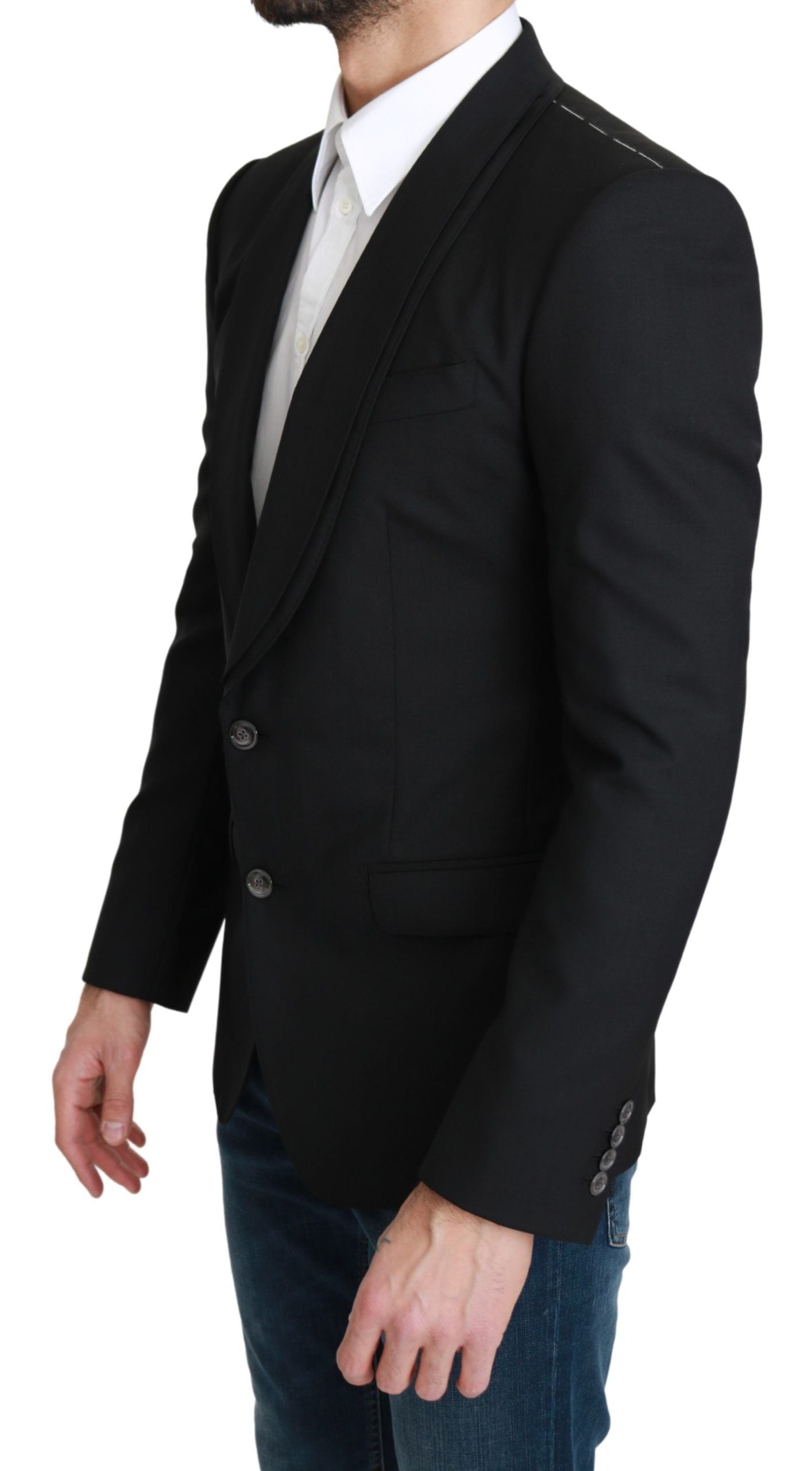 Elegant Black Virgin Wool Formal Blazer - ventzia