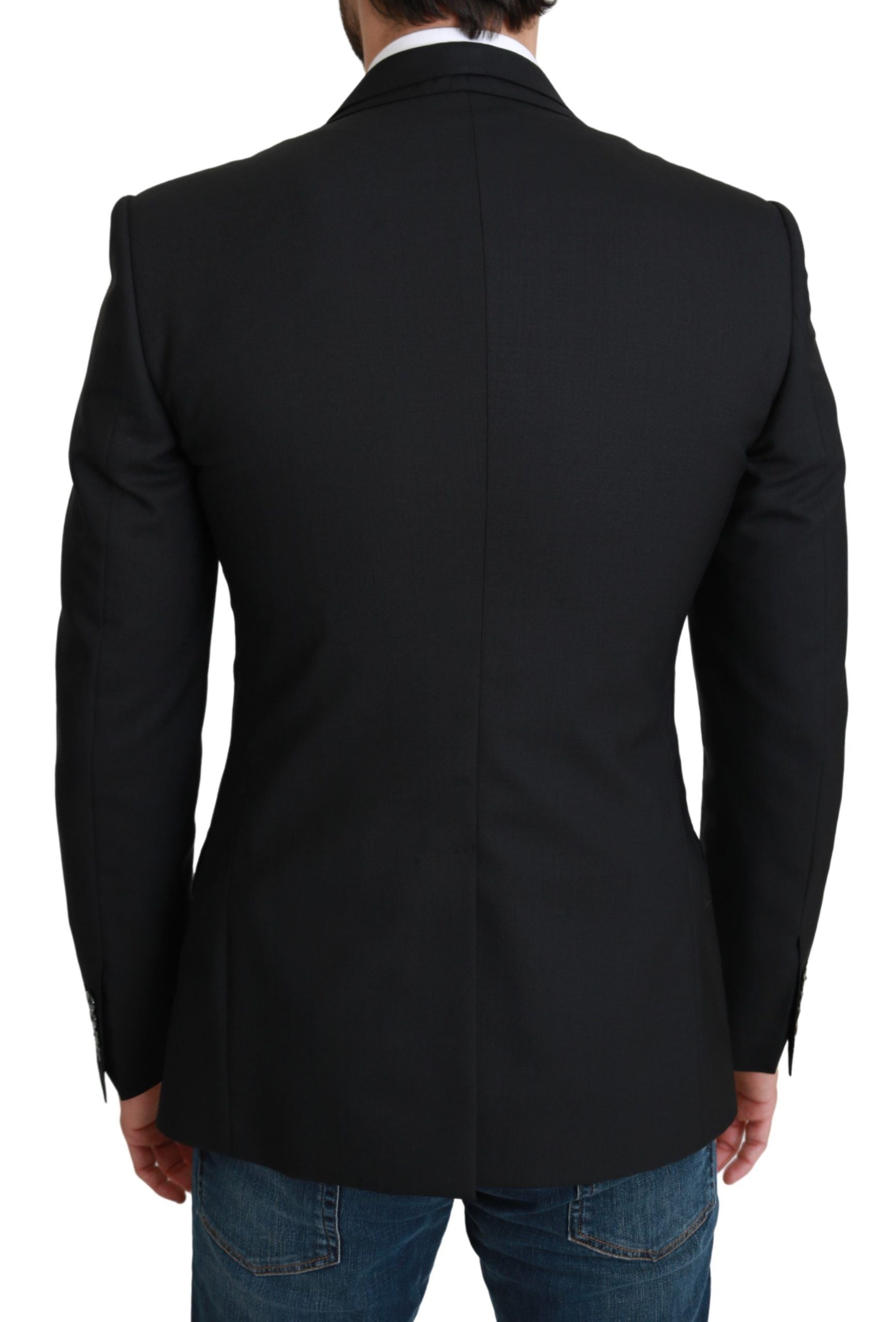Elegant Black Virgin Wool Formal Blazer - ventzia