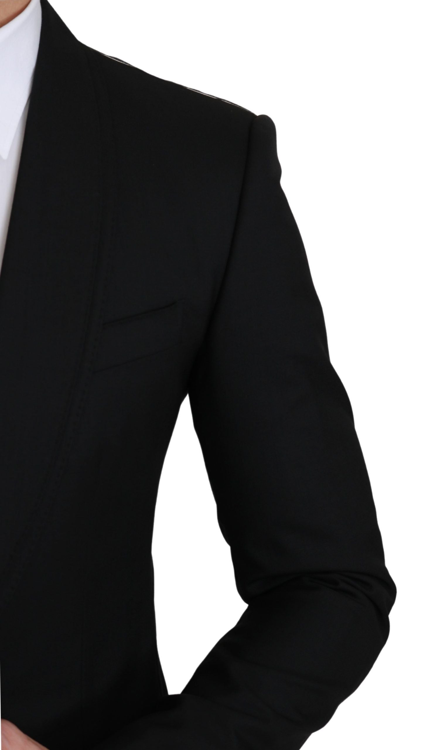 Elegant Black Virgin Wool Formal Blazer - ventzia