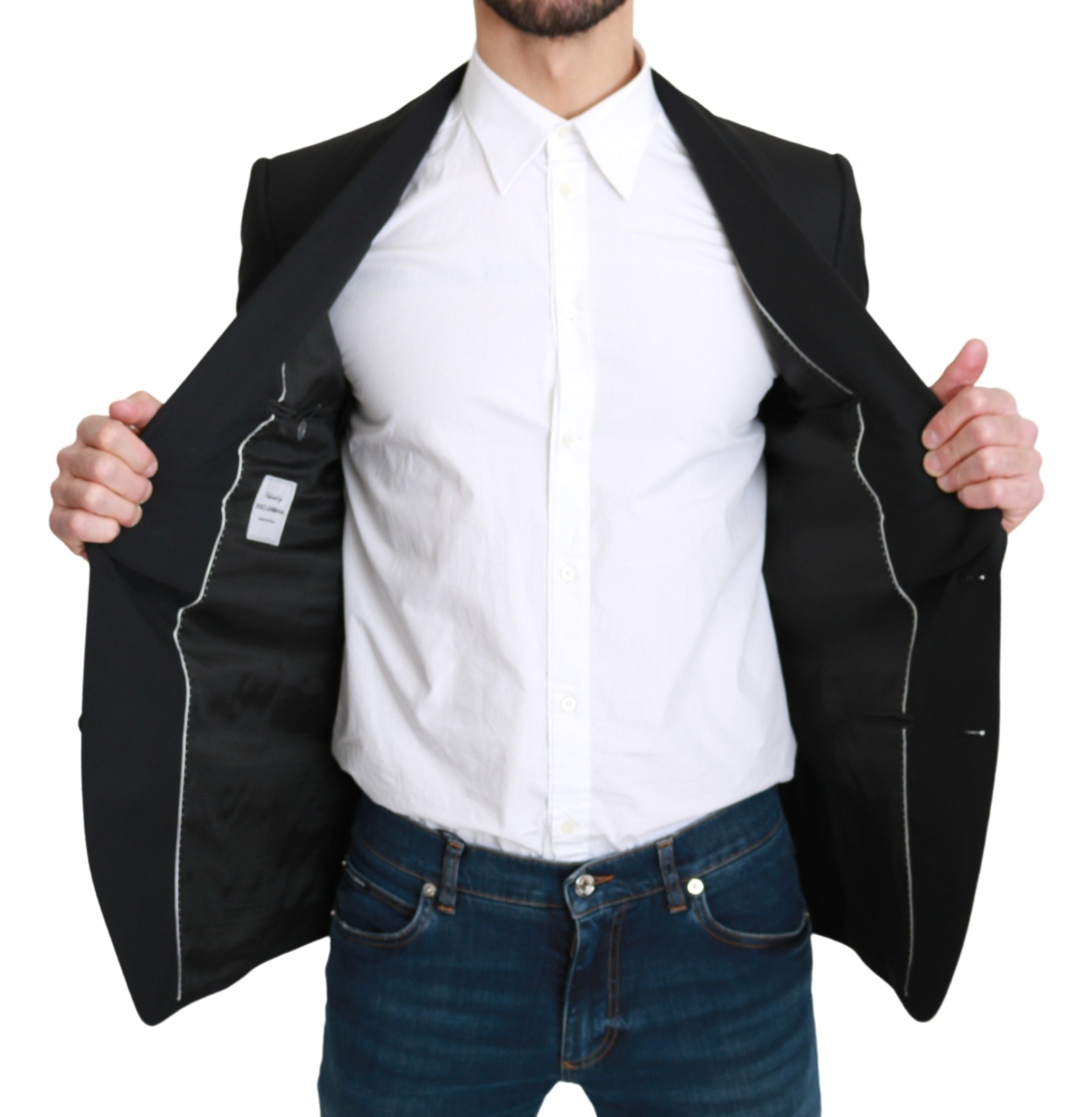 Elegant Black Virgin Wool Formal Blazer - ventzia