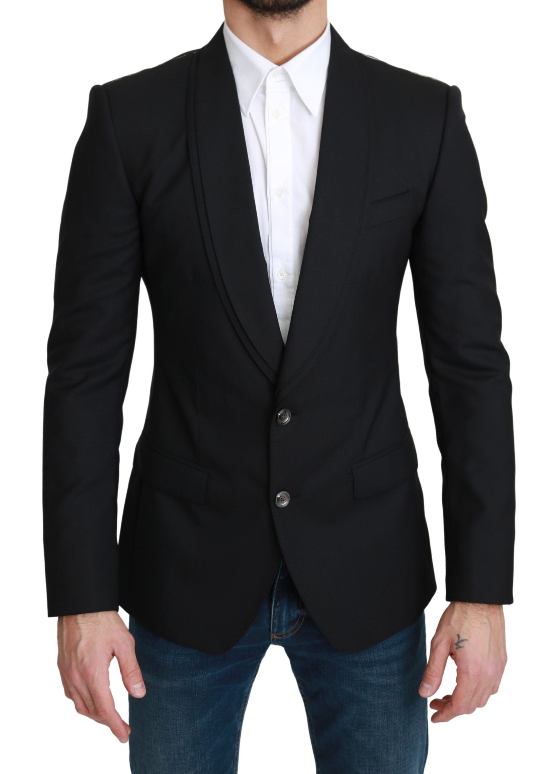 Elegant Black Virgin Wool Formal Blazer - ventzia