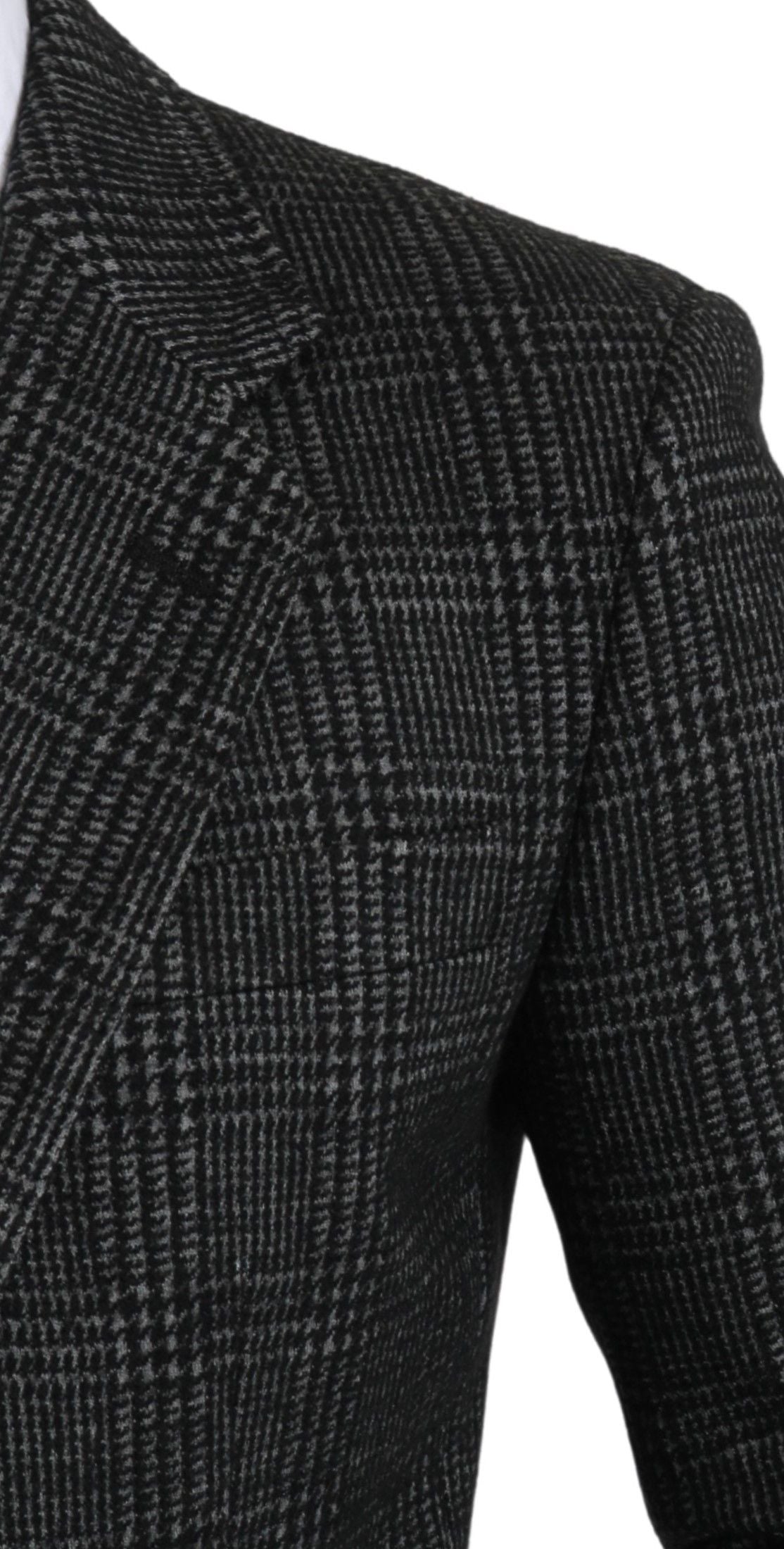 Elegant Gray Plaid Slim Fit Blazer - ventzia