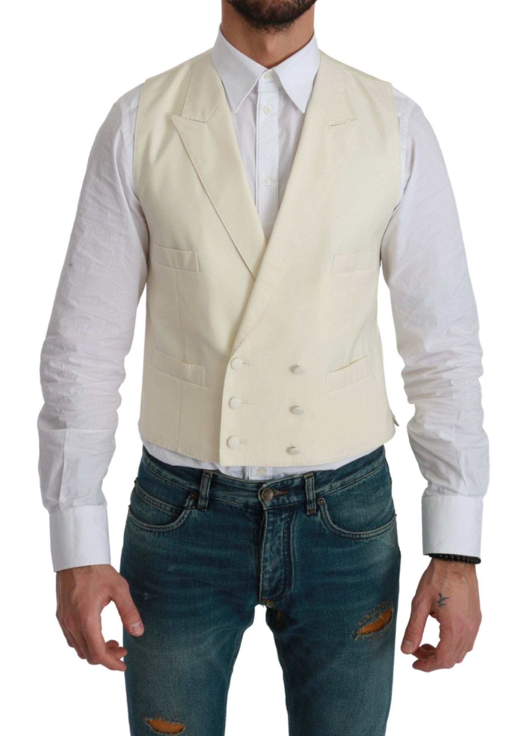 Elegant Cream Wool Dress Vest - ventzia