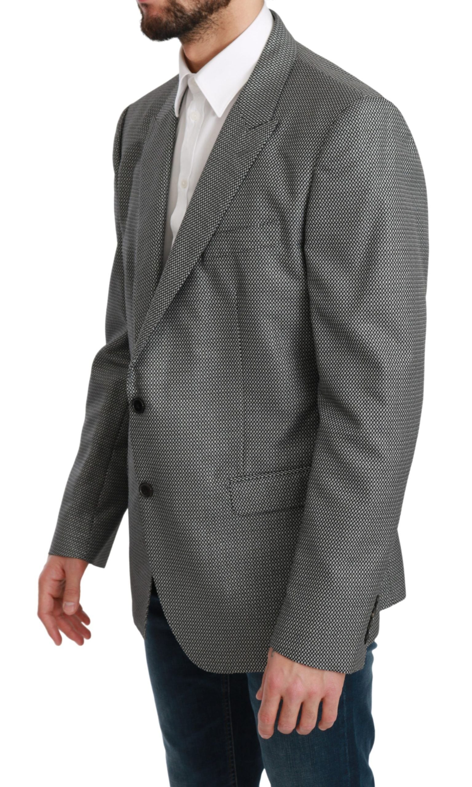 Elegant Gray Fantasy Pattern Slim Fit Blazer - ventzia