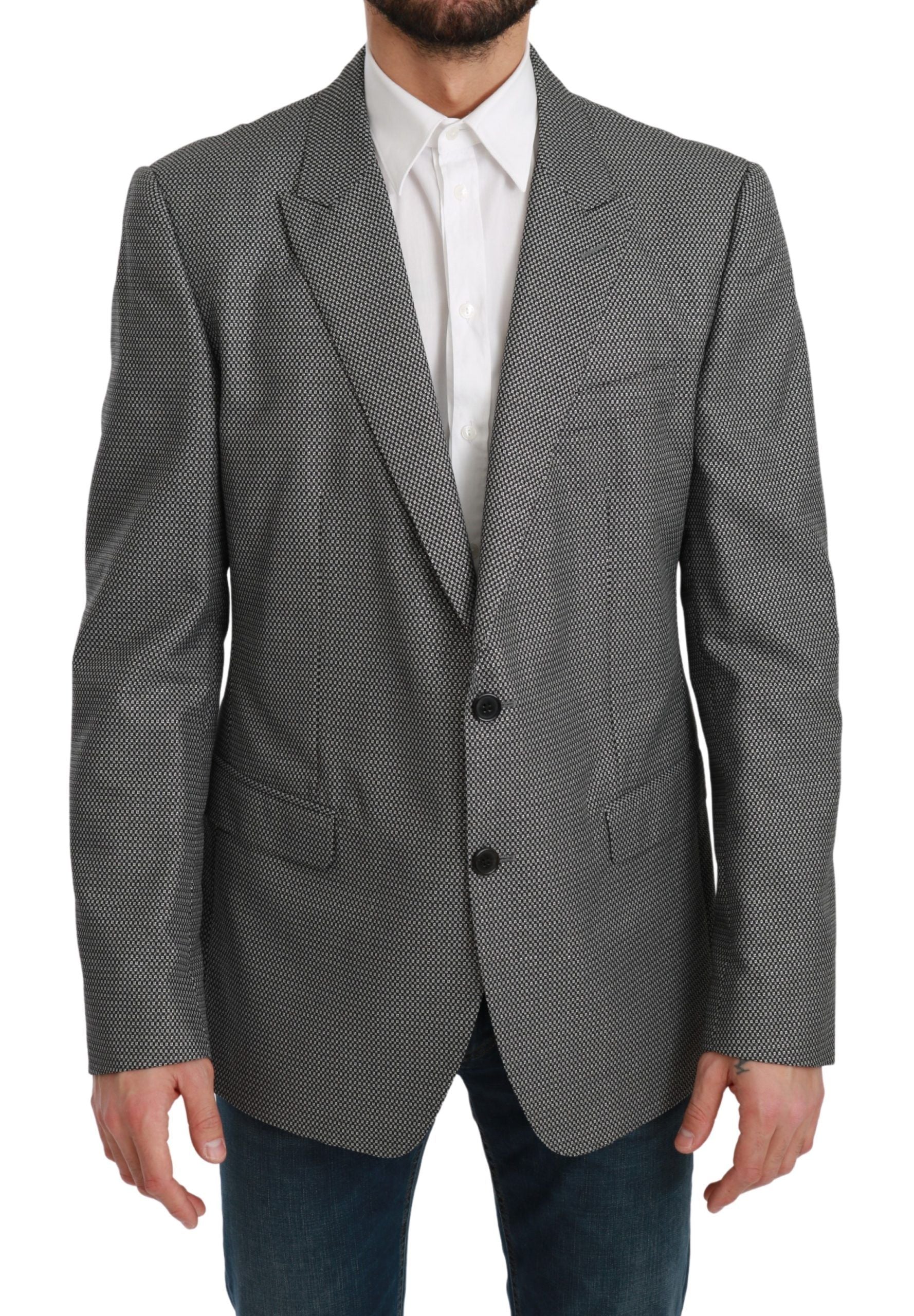 Elegant Gray Fantasy Pattern Slim Fit Blazer - ventzia