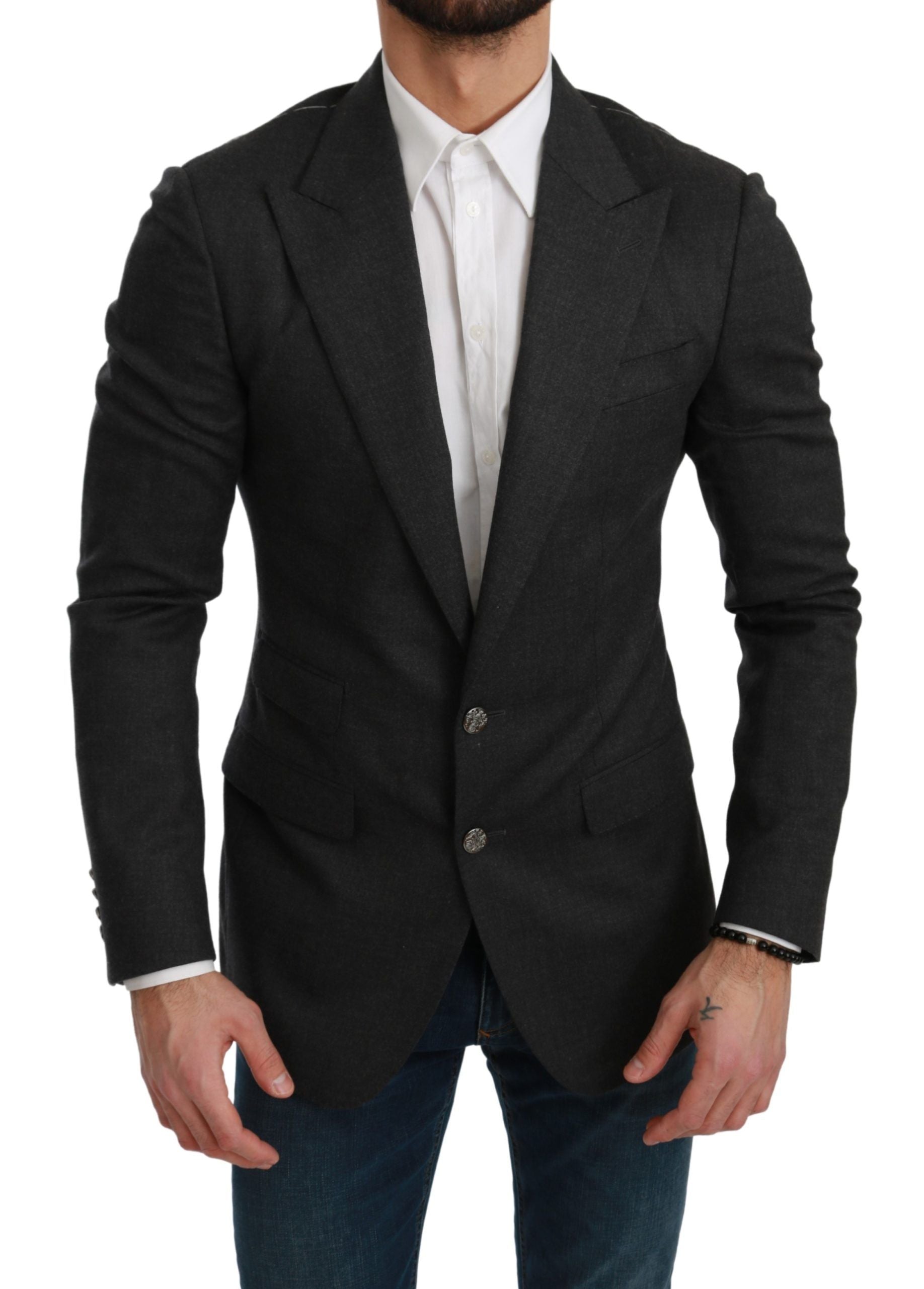 Elegant Gray Slim Fit Formal Blazer - ventzia