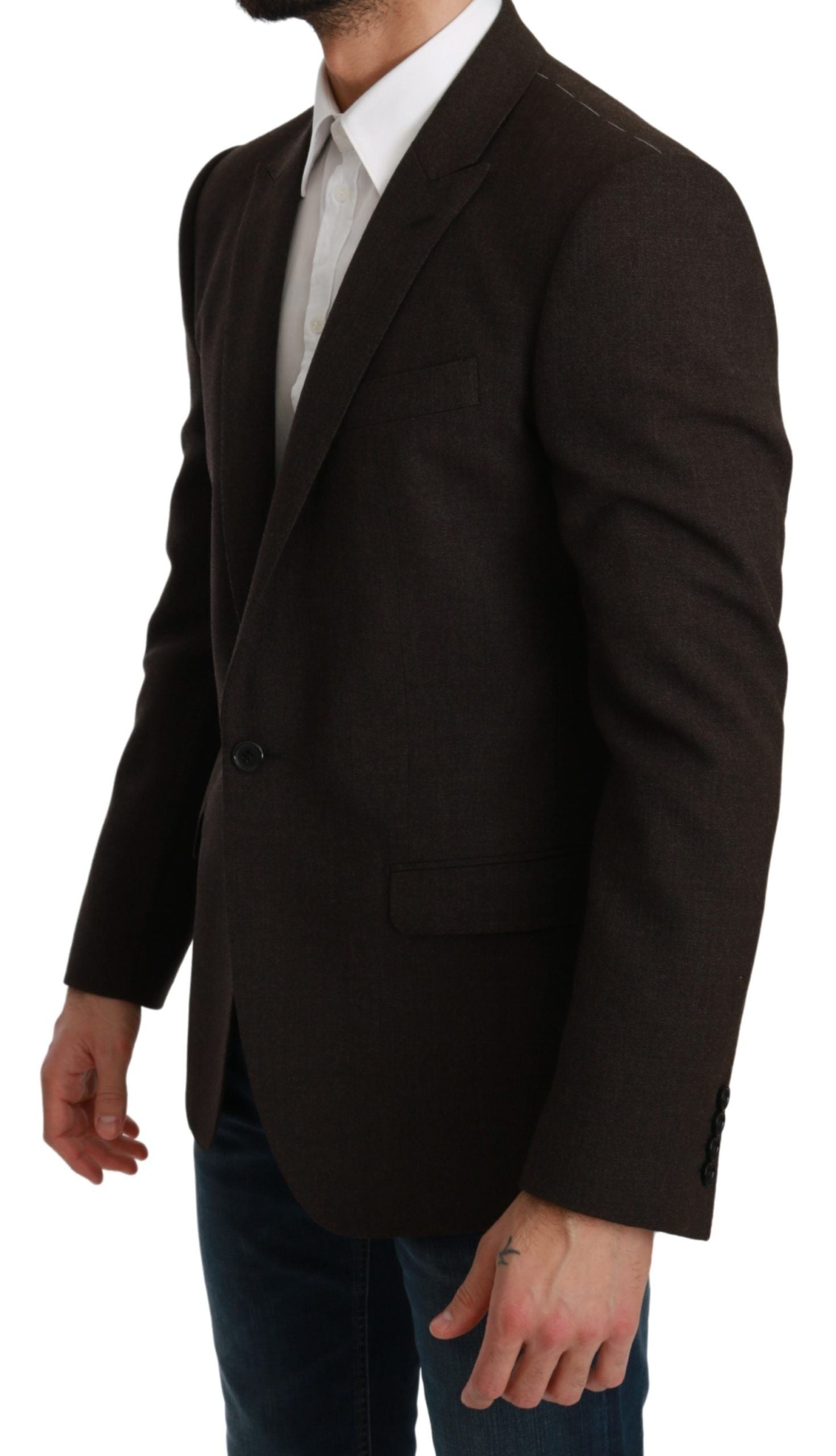 Elegant Brown Virgin Wool Martini Blazer - ventzia