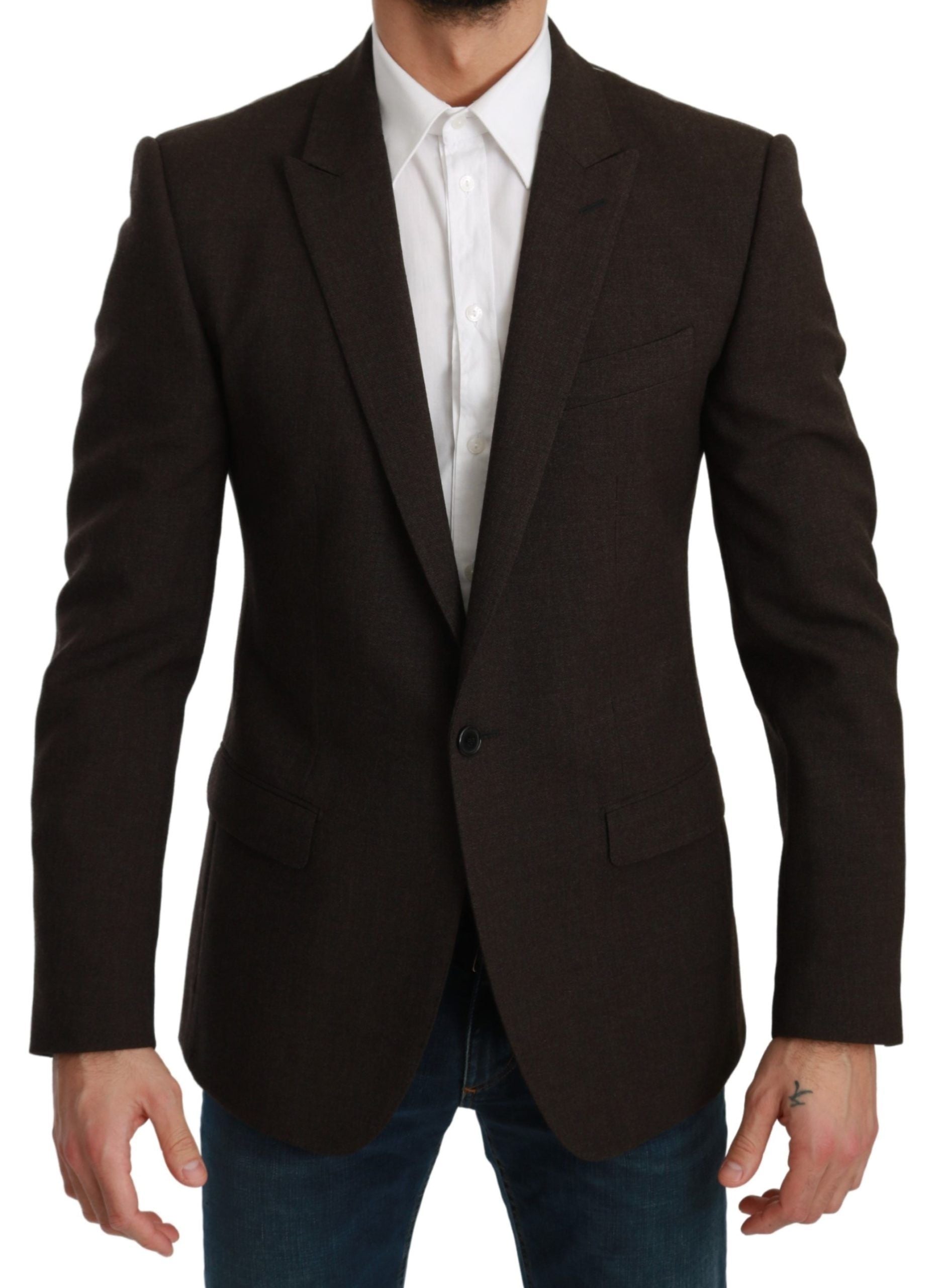 Elegant Brown Virgin Wool Martini Blazer - ventzia