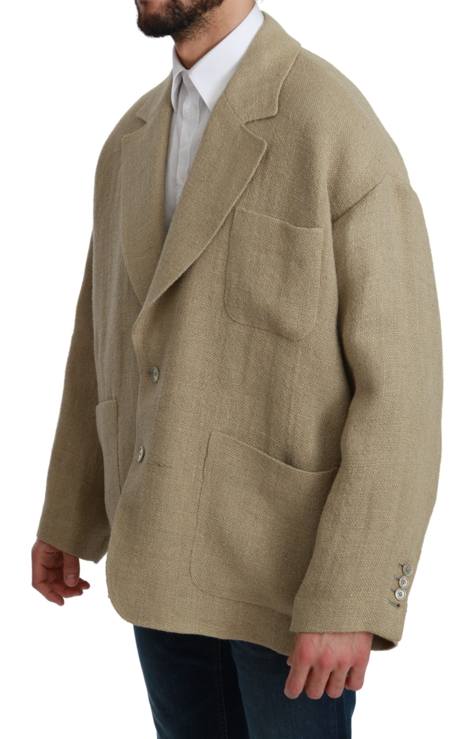 Chic Beige Jute Single-Breasted Blazer - ventzia