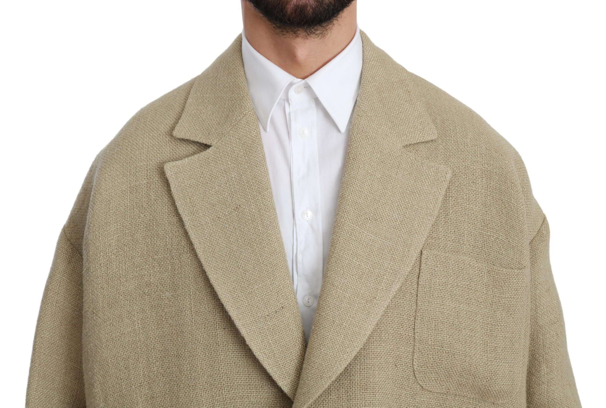Chic Beige Jute Single-Breasted Blazer - ventzia