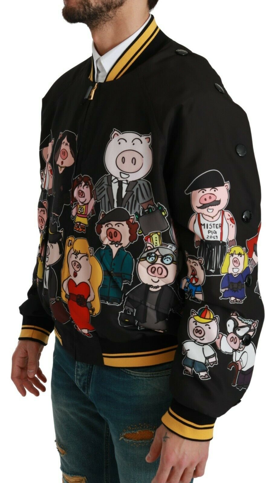 Multicolor Motive Bomber Style Jacket - ventzia