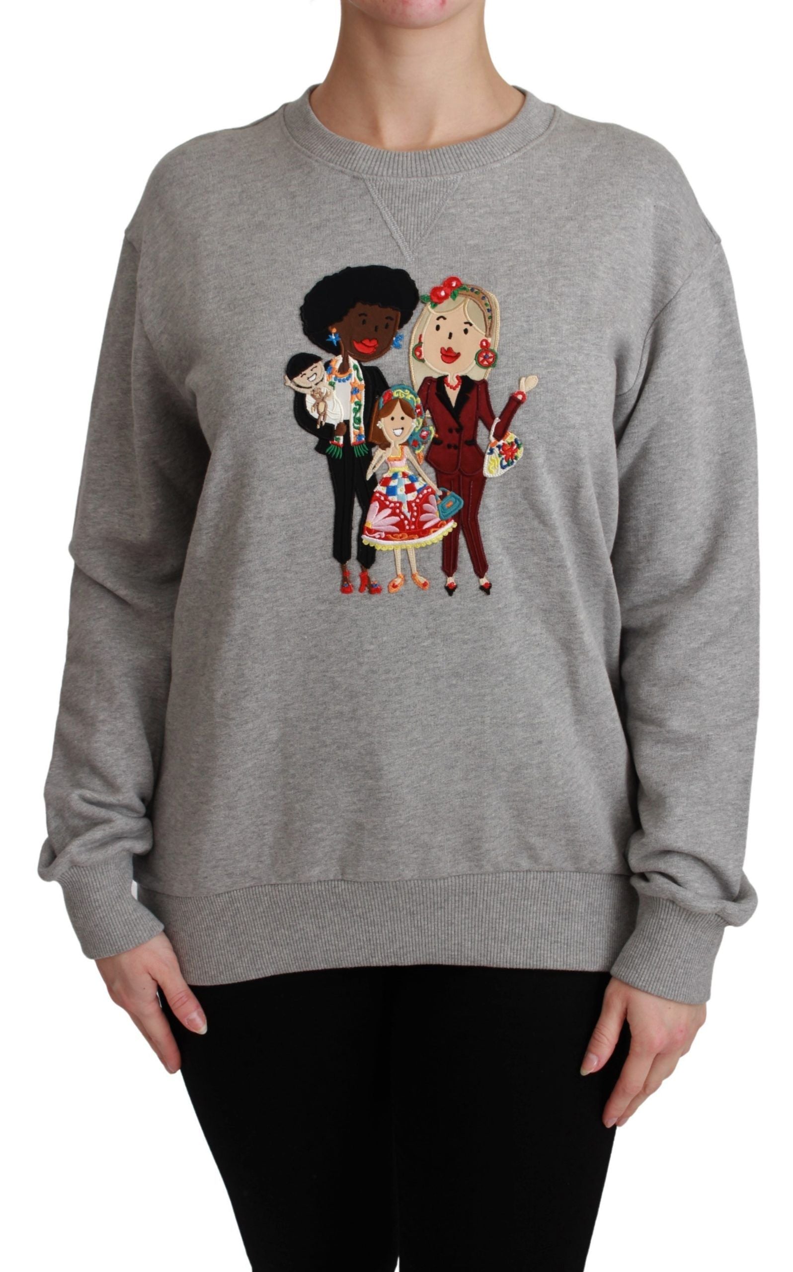 Elegant Multicolor Embroidered Crew-neck Sweater - ventzia